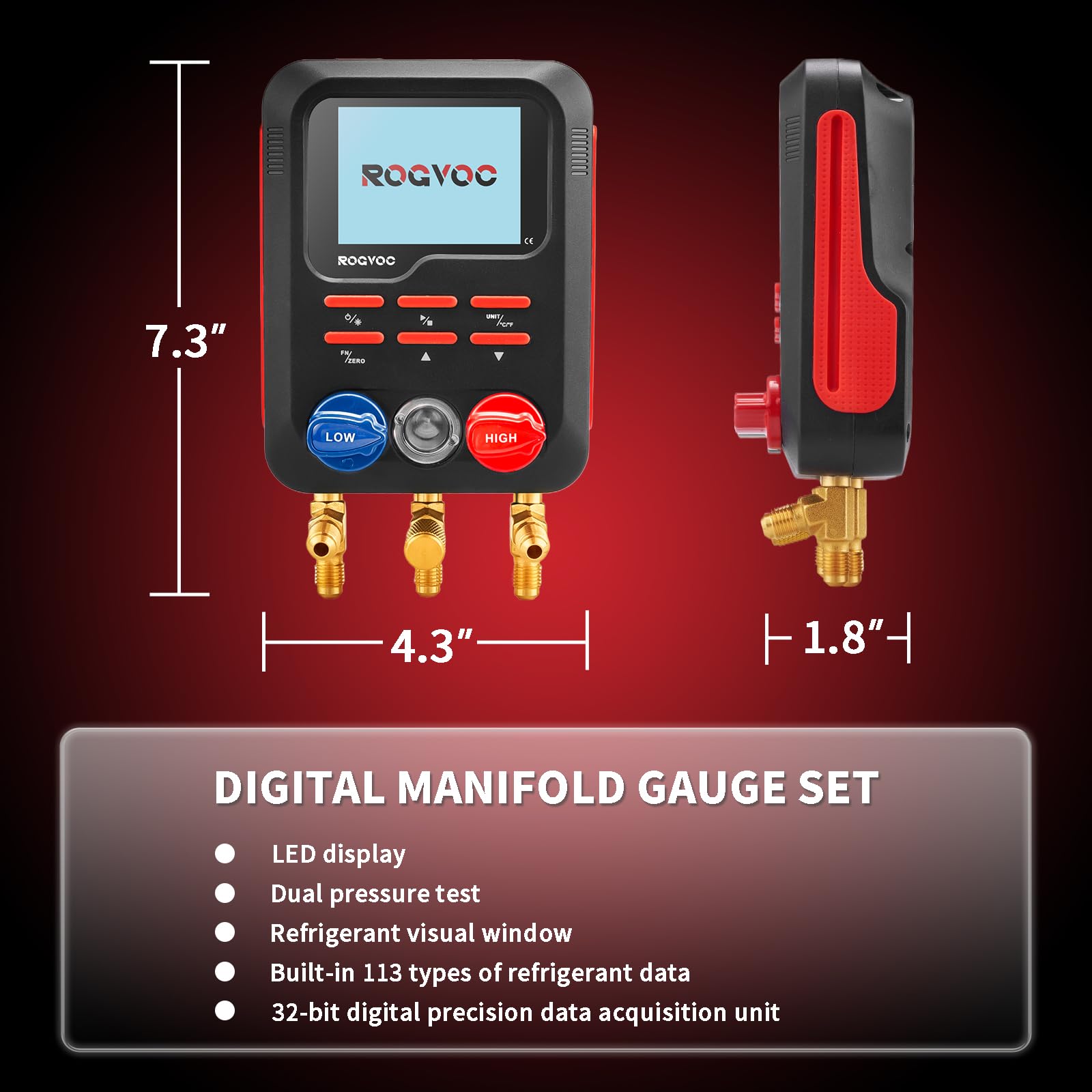 Digital Manifold Gauge, HVAC Refrigerants Digital AC Gauges Set With 2 - View #8