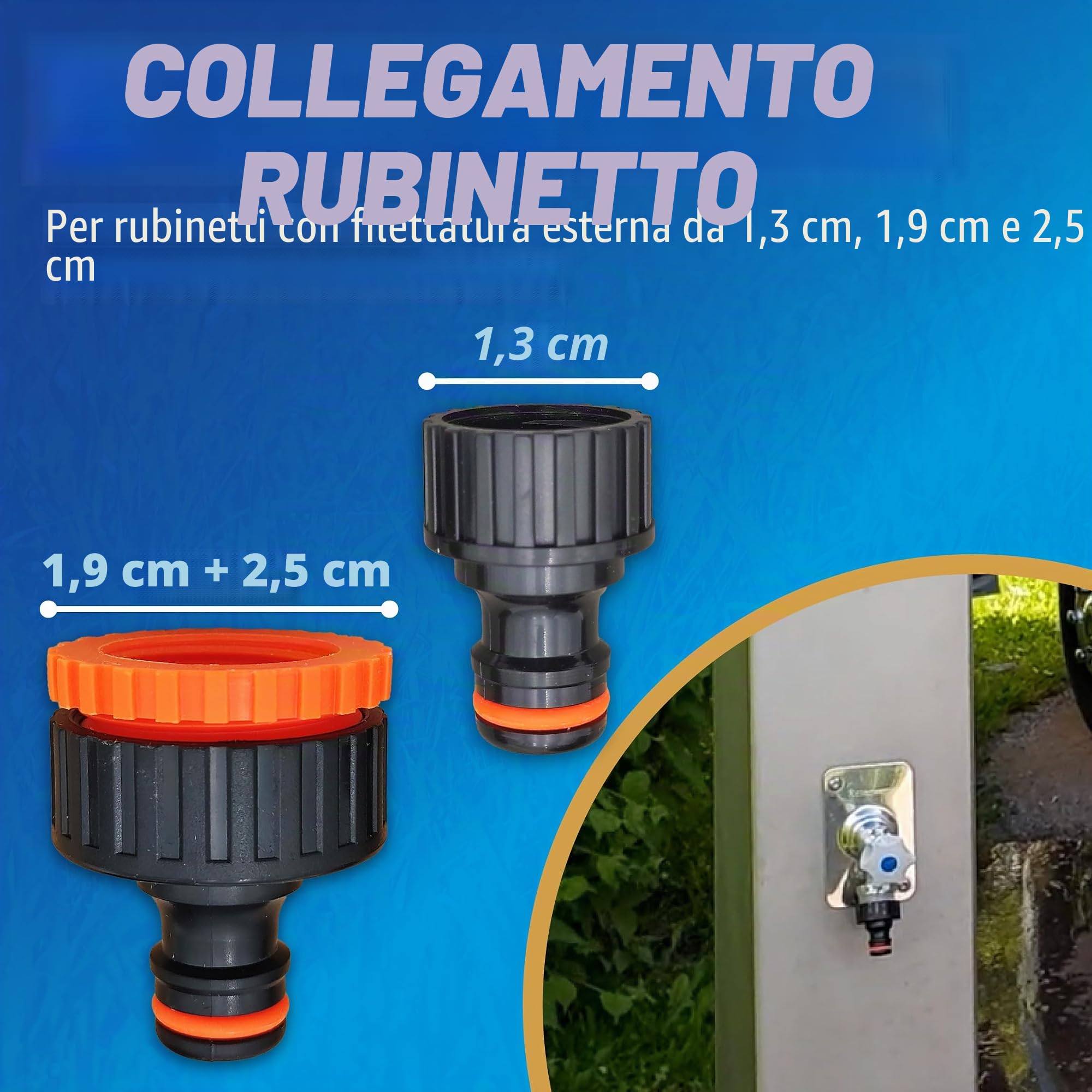 MaJoCompTec® ALLCONNECT set universale di collegamento per rubinetto | collegamento regolabile per rubinetto esterno senza filettatura | set di adattatori per camper, caravan e barca (set di