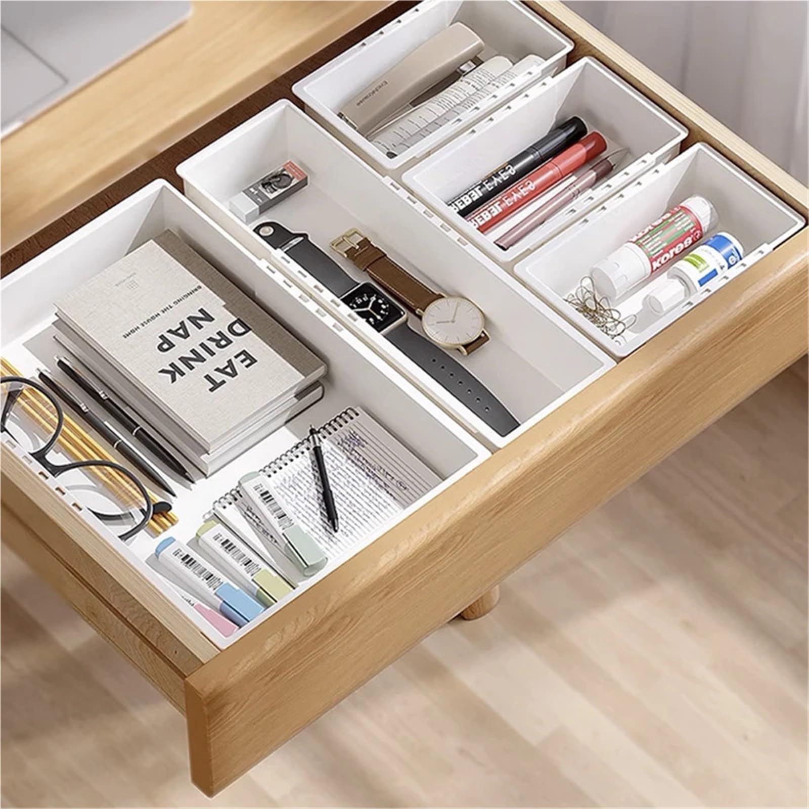 Divisores de cajones ajustables, caja de cocina, separador de cajones escalable para cubiertos, cosméticos y accesorios, solución de almacenamiento que ahorra espacio para una clasificación ordenada