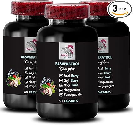 Daily Antioxidants - RESVERATROL COMLEX - Blueberry Balance, Grape Skin Strength, Acai Berry Energy, Flavorful Boost, Goji Berry Shine, Elderberry Power, Nutrient Boost, Pomegranate 3 Bot 180 Caps