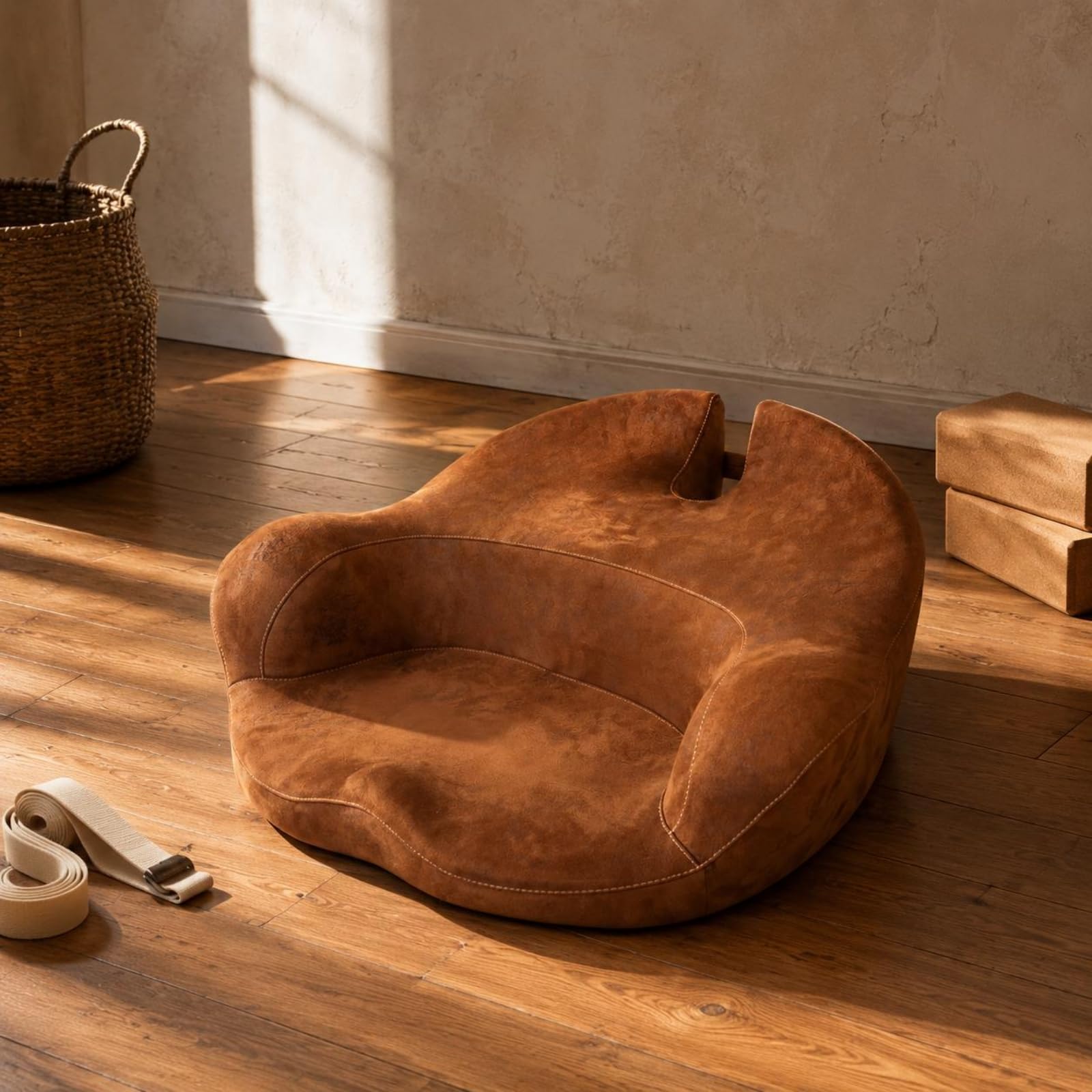 Cojín de Meditación Cojín Asiento Respaldo Almohadilla Piso Material de Ante Suave y Espuma Viscoelástica Forma Ergonómica para Sesiones Prolongadas, Marrón, Grande