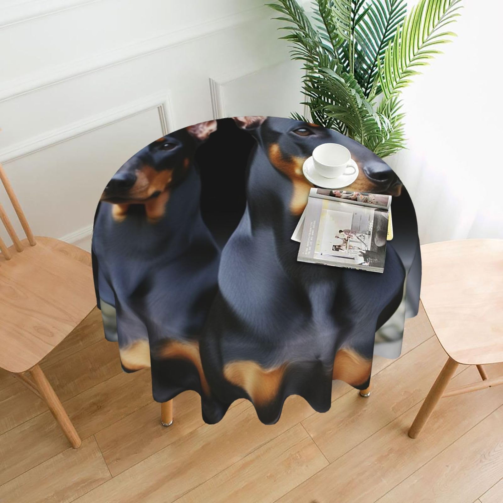 FodPand Doberman Tablecloths for Round Tables 60 Inch - Reusable Washable Dining Table Clothes - Stain and Wrinkle Resistant Decorative Fabric Table Cover for Wedding Party