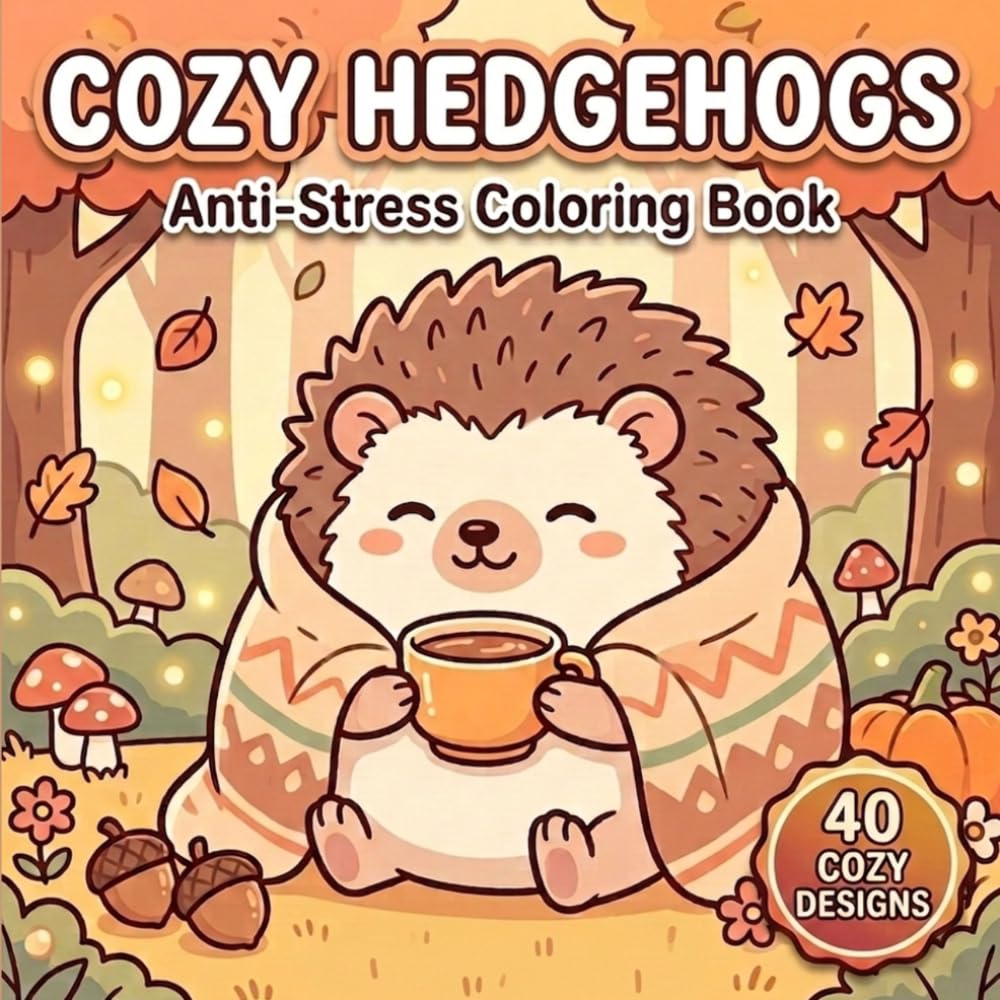 Cozy Hedgehogs: Anti-Stress Coloring Book | A Cute Animal Coloring Book with Cozy Hedgehog Scenes for Relaxation, Stress Relief, Mindfulness, and Creative Fun for Adults and Teens