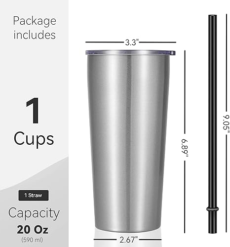 Miniatura 4 de DOMICARE Vaso de 20 onzas con tapa y pajilla, vasos de acero inoxidable con aislamiento al vacío a granel, taza de café de viaje, paquete de 1,