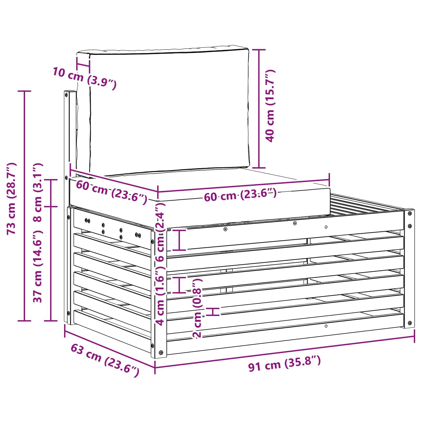 vidaXL Sofá Modular de Exterior con cojín Natural 91 x 63 x 73 cm