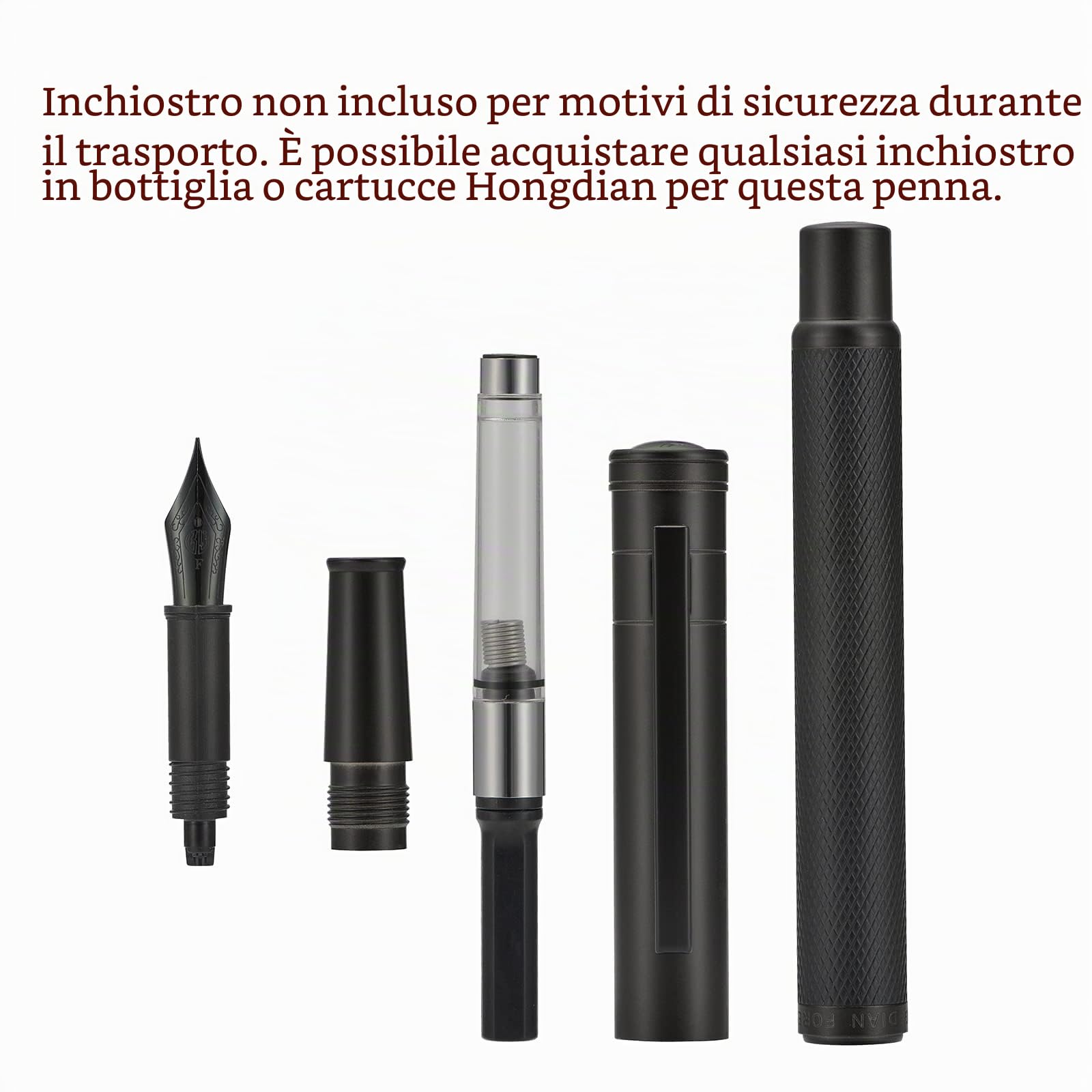 Hongdian Penna stilografica con pennino fine, design classico, set regalo con converter e custodia in metallo, colore: nero