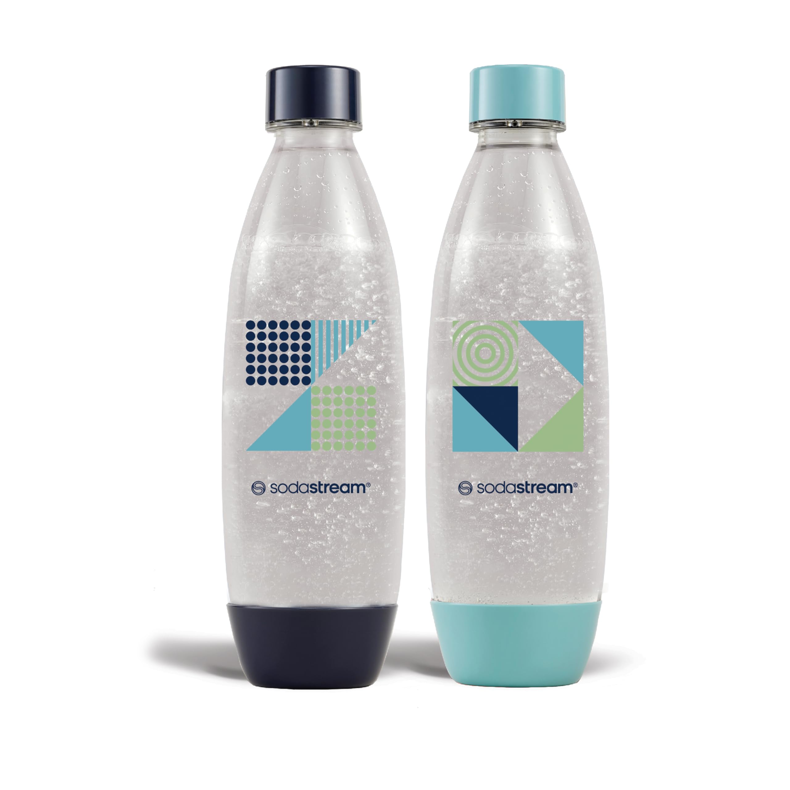 sodastream Zestaw 2 butelek 1 l do ekspresu do wody gazowanej i sodowej | Technologia zatrzaskowa i blokująca | nadaje się do mycia w zmywarce, bez BPA, ciemnoniebieskie i błękitne detale