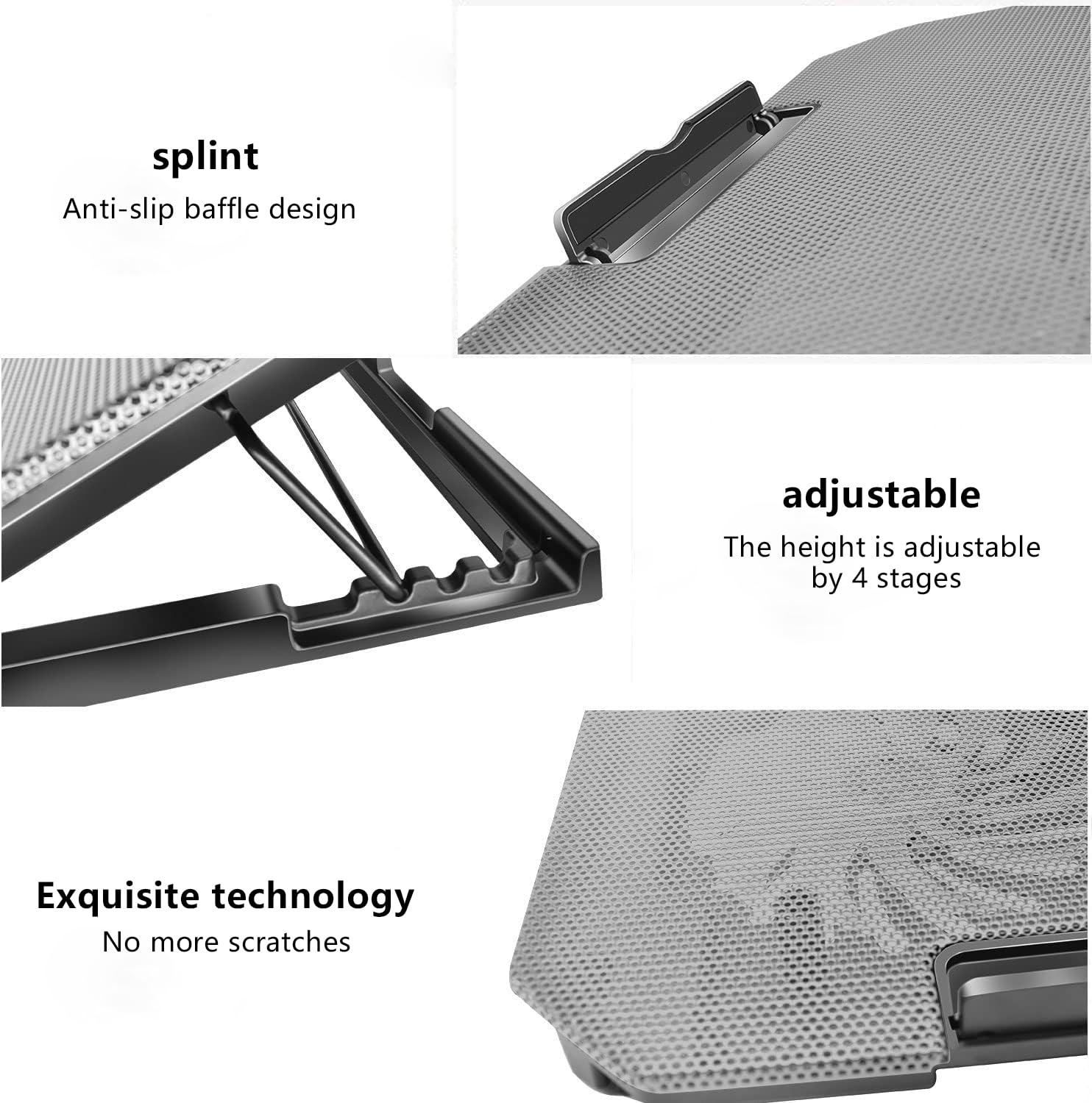 Laptop-Kühlpad, Kühlmatte mit 2 leisen Lüftern, LED-Leuchten und 2 USB-Anschlüssen, 5 Höhen und mit einstellbarer Geschwindigkeitshalterung, Metallgitter-Design, für 9-17 Zoll Laptops (Silber)
