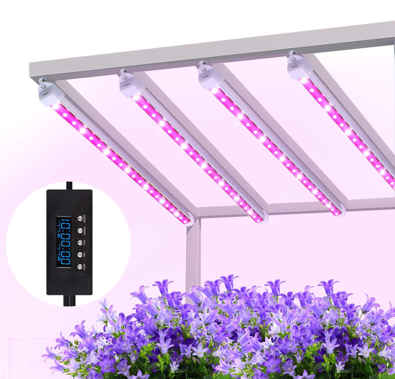 Grow lights 60W LED Plant Light Strips, MIXC 2019 Upgraded Version Growing Lamp with Timer 24 hours Cycling 5 Dimmable Levels Red/Yellow Full Spectrum for Plants Succulent Seedling with Gifts [4-Pack]