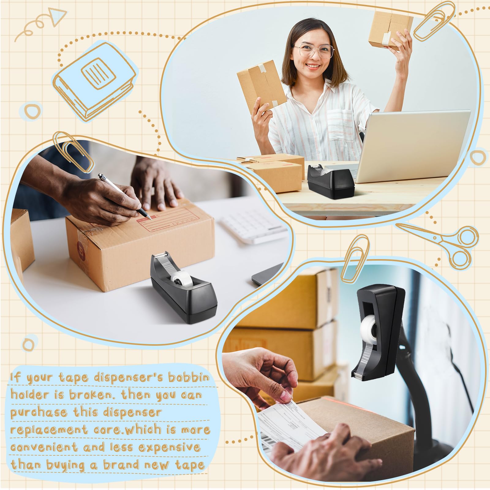Klebebandabroller, Ersatzkern, 2,5 cm, kleiner Kunststoff-Klebebandabroller, Einsatzteile für Büro, Zuhause, Schulbedarf, 12 Stück