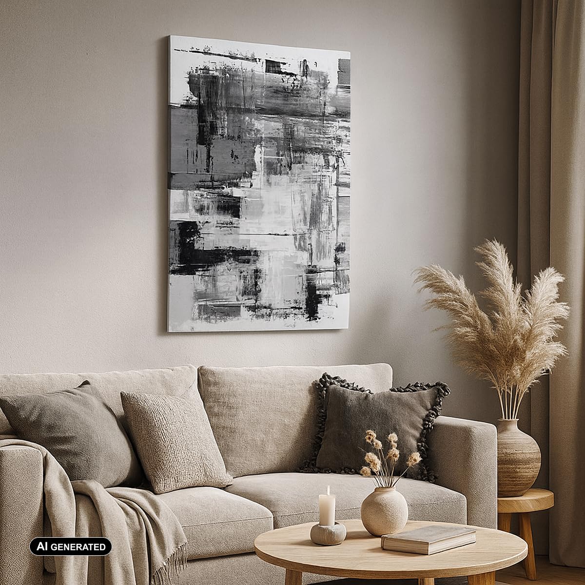 ARTTOR Cuadro Decorativo 70x100 cm Moderno Vertical Abstracto Blanco y Negro - 5192