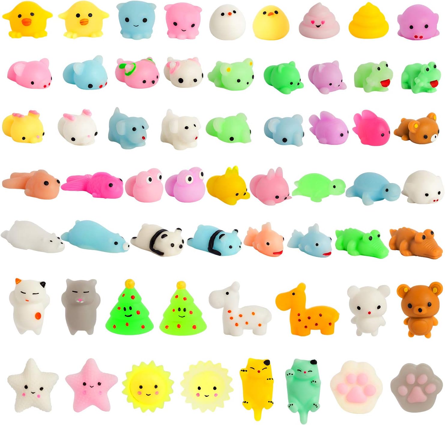 KIZCITY 60 Pcs Mochi Squishies, Kawaii Squishy Toys for Party Favors, Animal Squishies Stress Relief Toys for Boys & Girls Birthday Gifts, Classroom Prize, Goodie Bags Stuffers