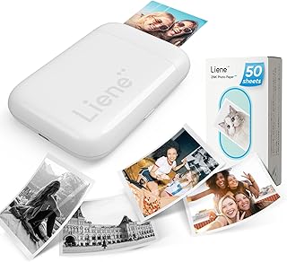 2x3” Photo Printer, Mini Instant Portable Color Mono Photo Printer Bundle 50 Zink Adhesive Paper, Bluetooth 5.0, Compatible w/iOS & Android, Small Picture Printer for iPhone, Smartphone, White