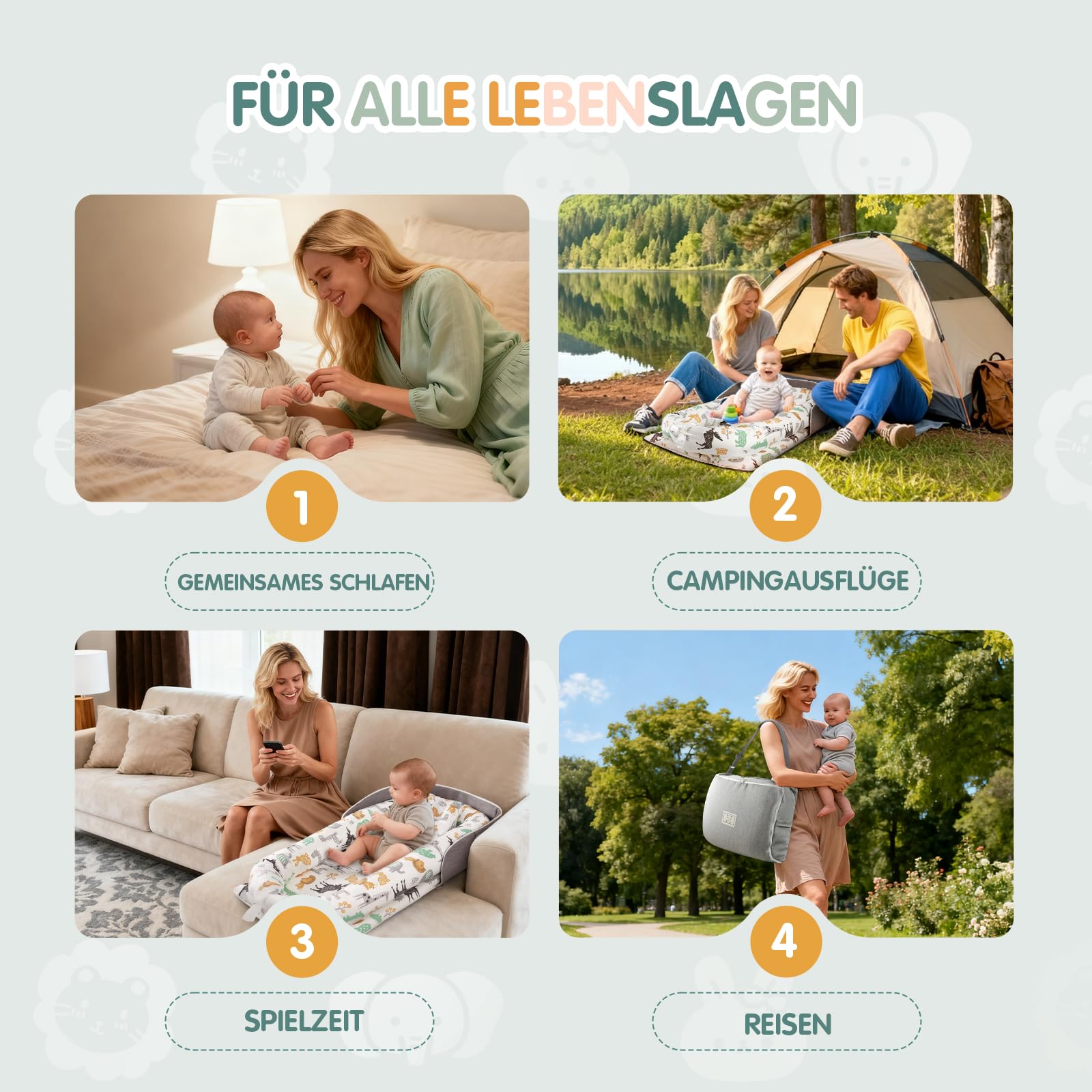 Babynest Babynestchen Neugeborene Baby Nestchen Tragbar 0-24 Monate, Nestchen Baby Waschbar mit Verstellbarem U-Fußsack,Tragbar & Verwandelt Sich In Rucksack,Baby Erstausstattung Neugeborene