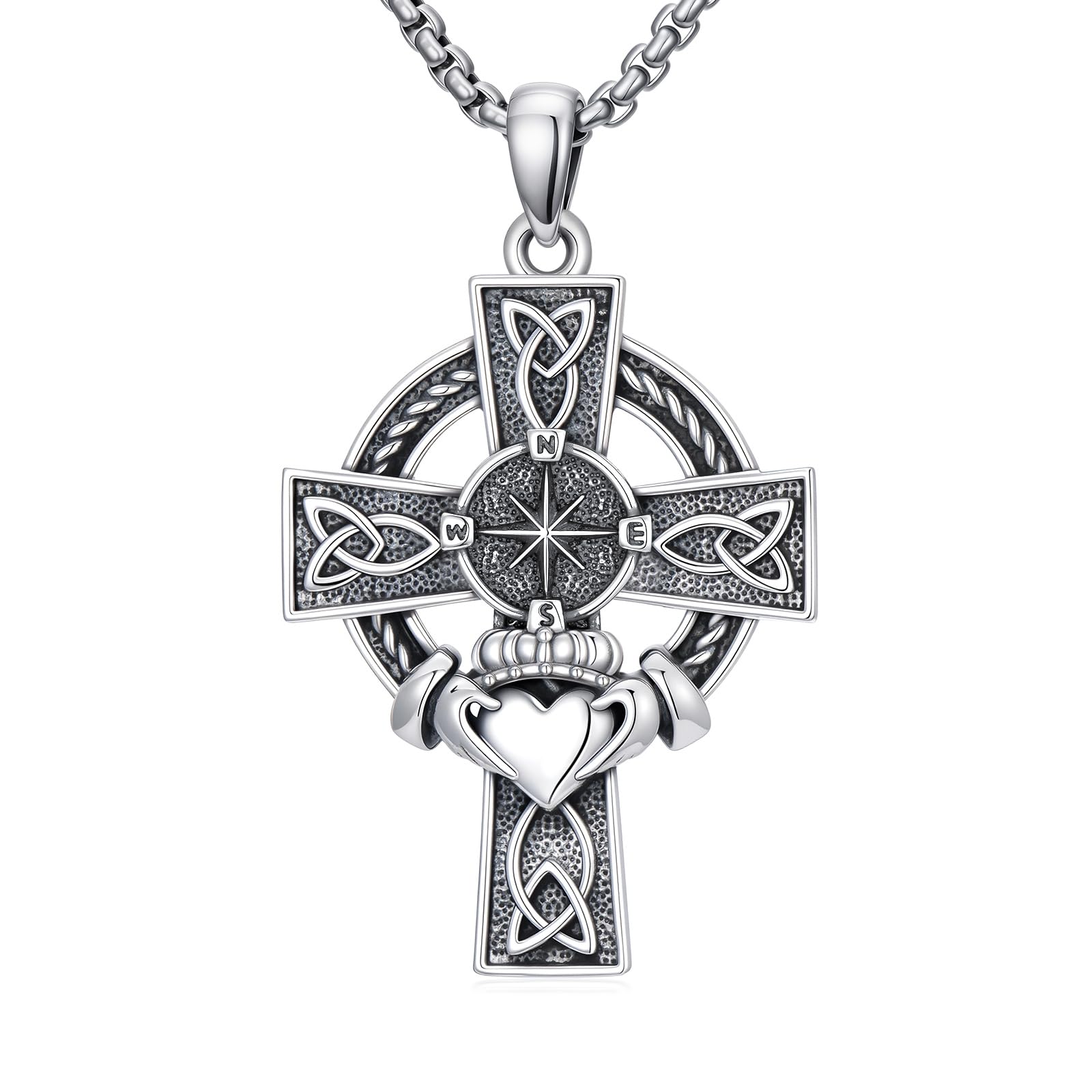 925 Sterling Silver Cross Pendant Necklace for Men Women Amulet Necklace Protection Jewelry Religious Gifts(With Gift Box)