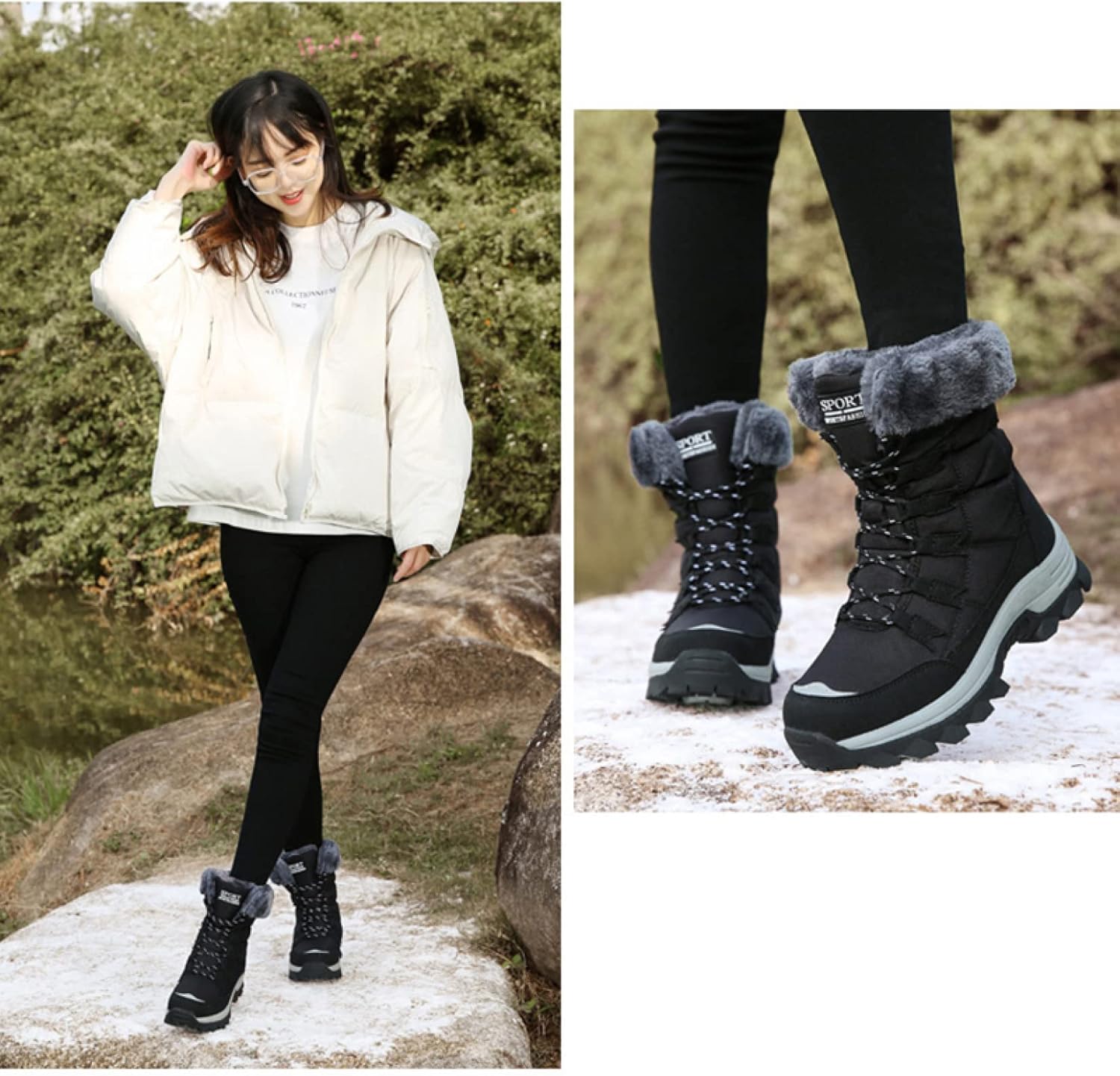 XYZL] ハイカット 防水 防滑 裏ボア スノーブーツ 雪靴 女性用