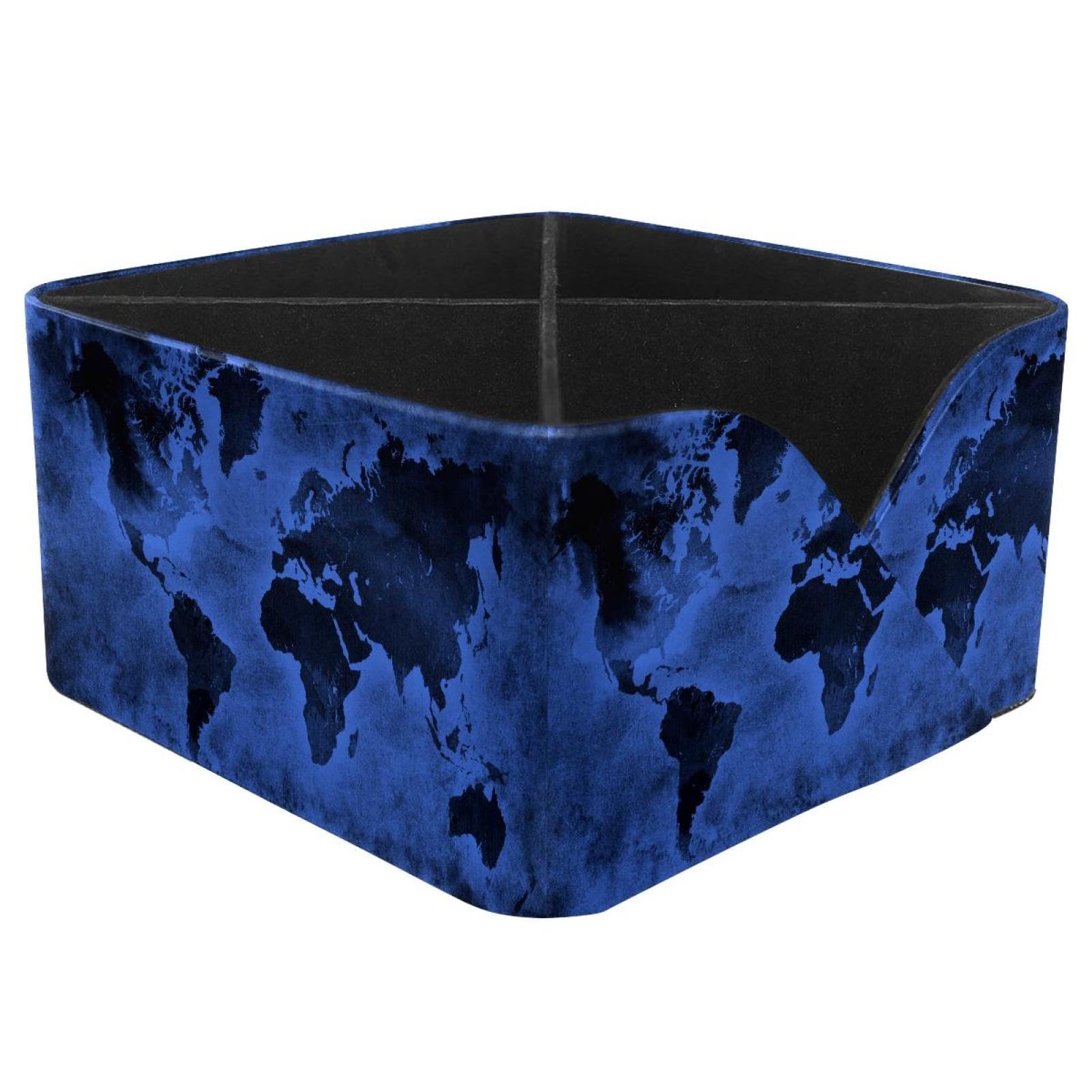 KengjuTesu Dark Blue World Map Desktop Organizer Pen Holder, Rectangular Pencil Cup for Office, Study and Makeup Stations