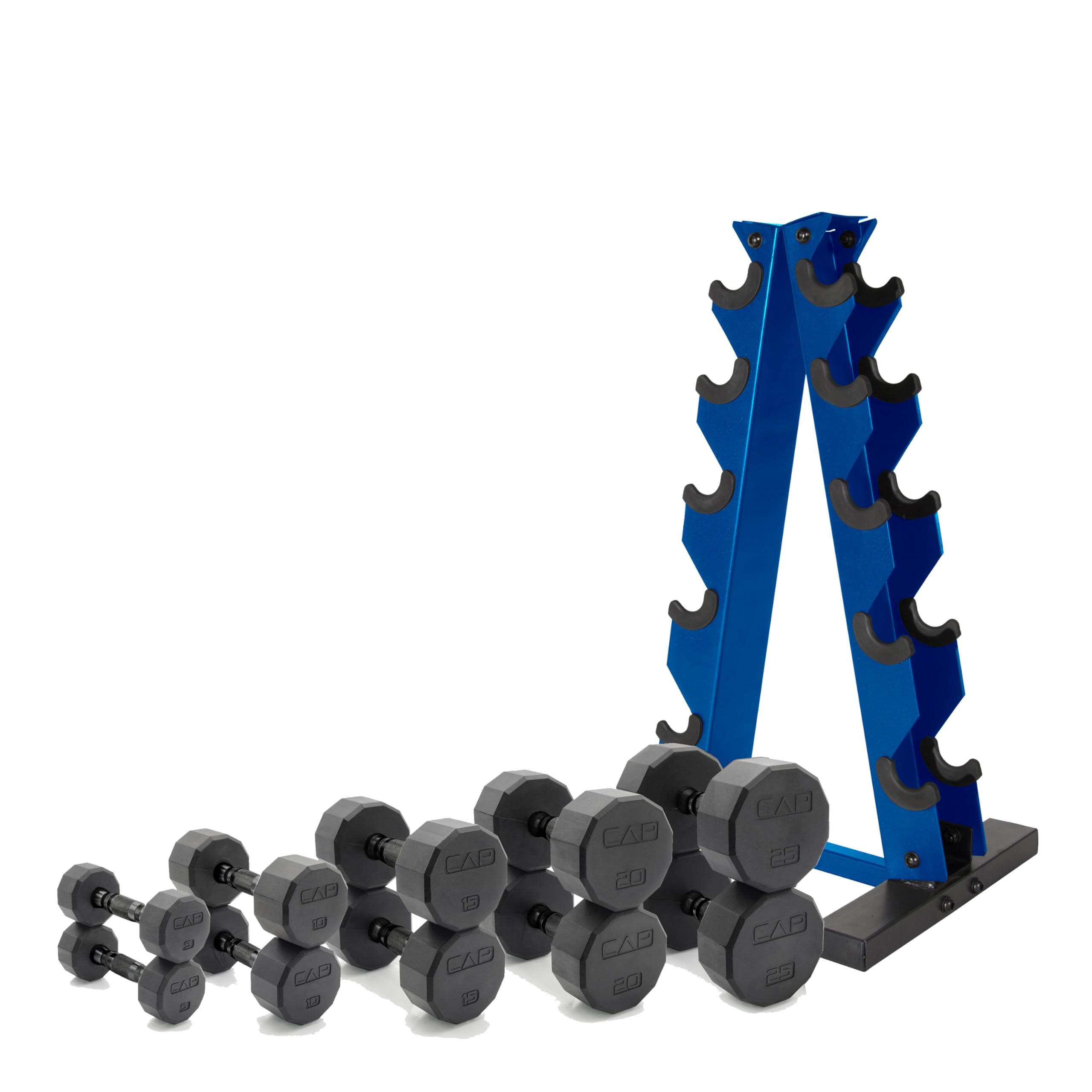 CAP Barbell 150 LB Coated Hex Dumbbell Weight Set with Vertical Rack | Multiple Options