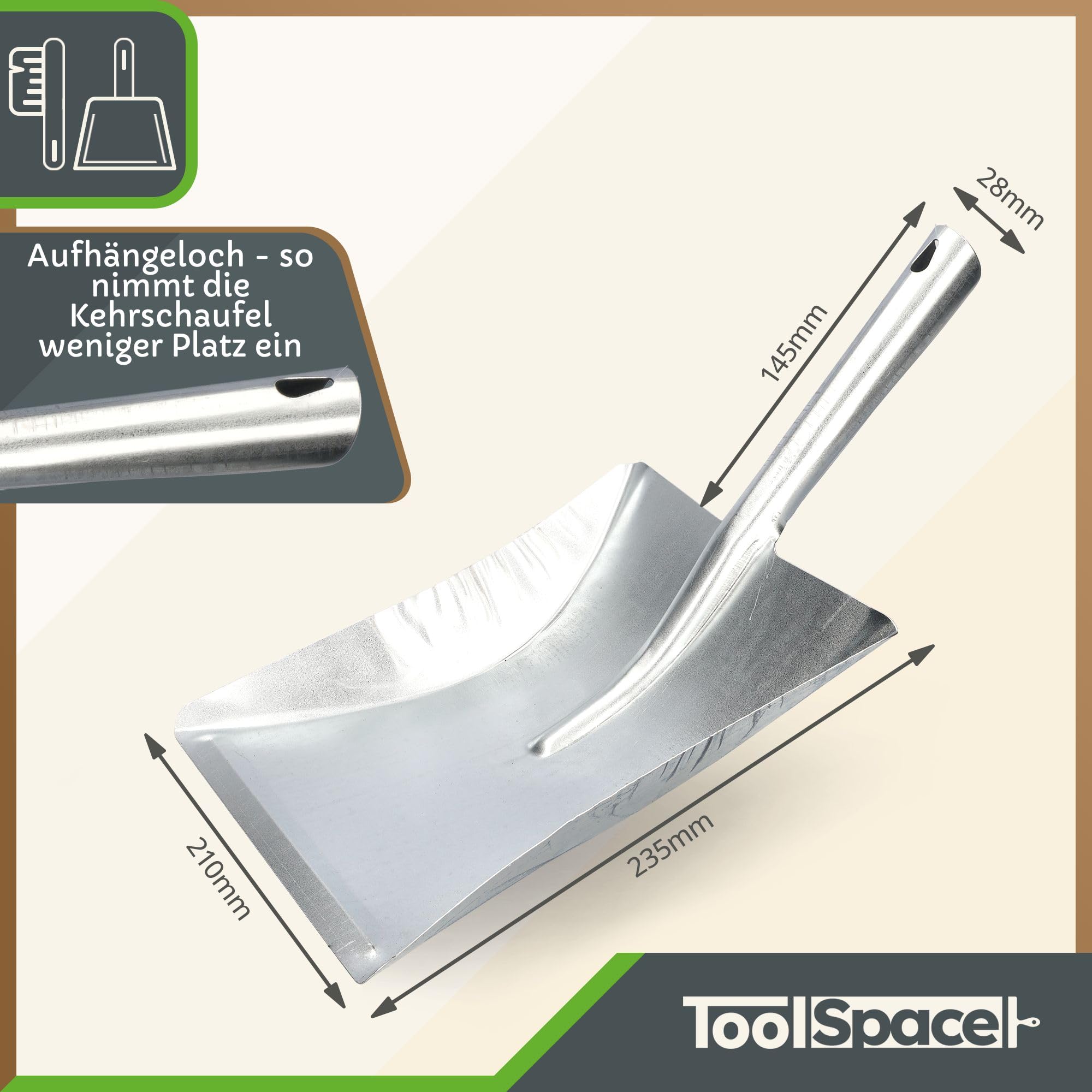 ToolSpace Juego de 2 Piezas Recogedor y Cepillo de Mano Cerdas Sintéticas Madera de Haya Acero Inoxidable