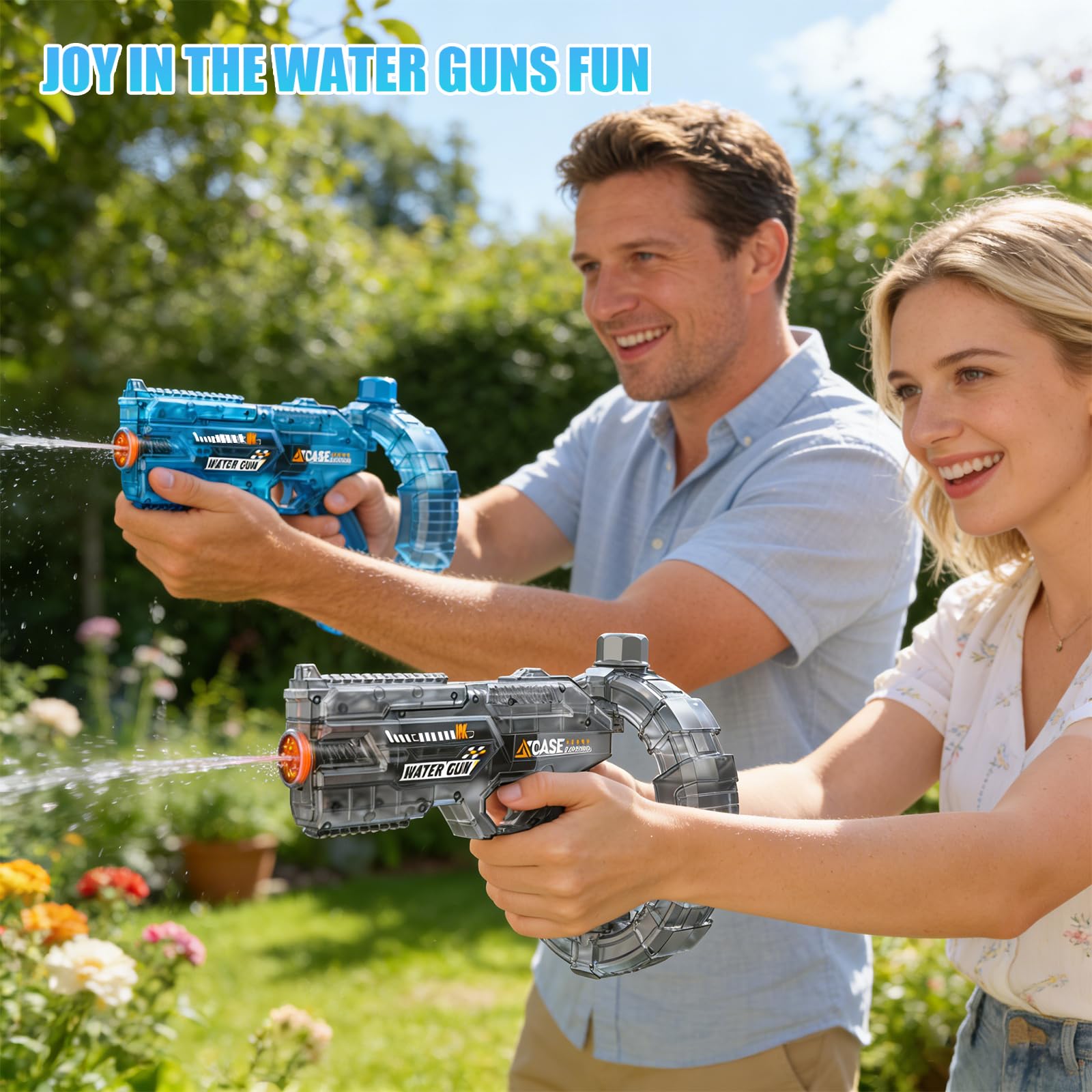 Pistola Elettrica ad Acqua per Adulti Bambini, Pistola ad Acqua Con Effetti Lampeggianti a Led, Fucile ad Acqua Automatico A Lunga Gittata per Feste, Piscina, Spiaggia (blu)