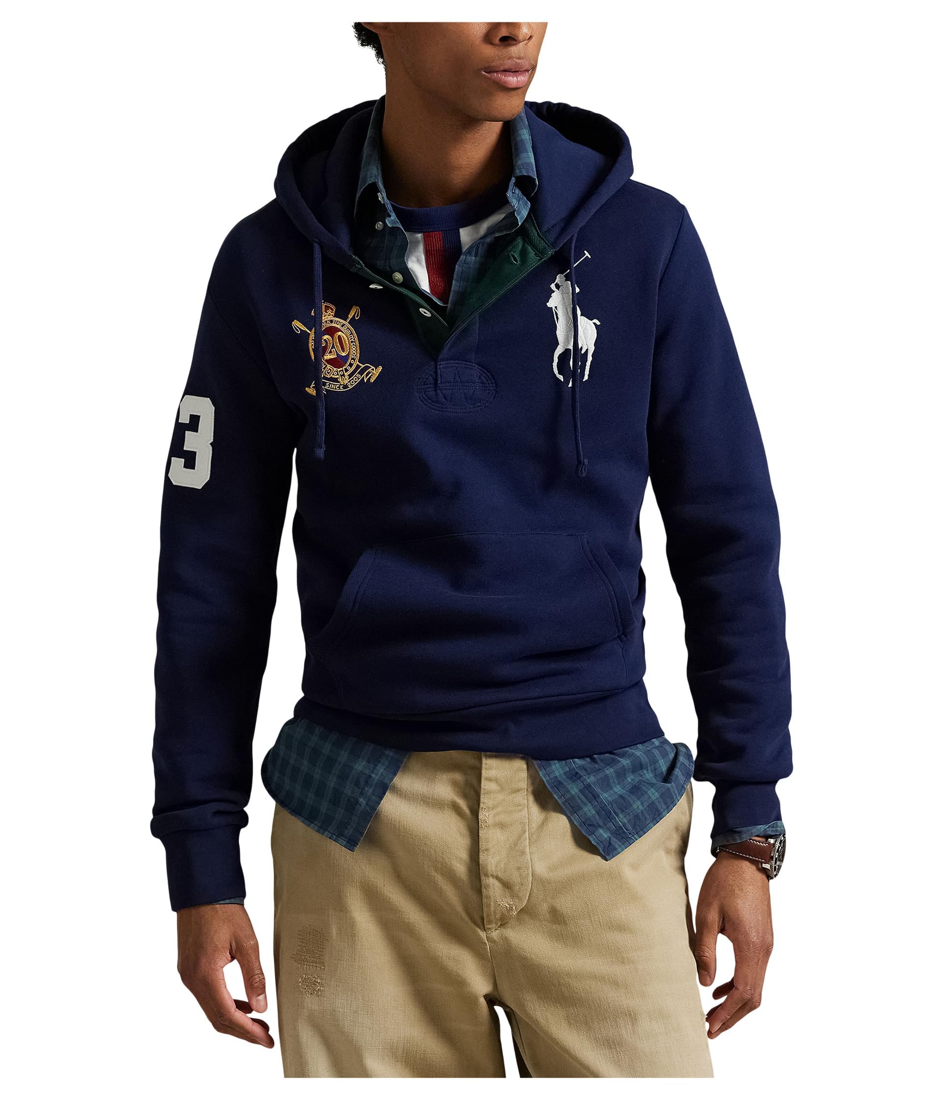 POLO RALPH LAUREN Men's Big Pony 20th Anniversary Crest Hoodie, Newport Navy, XXL