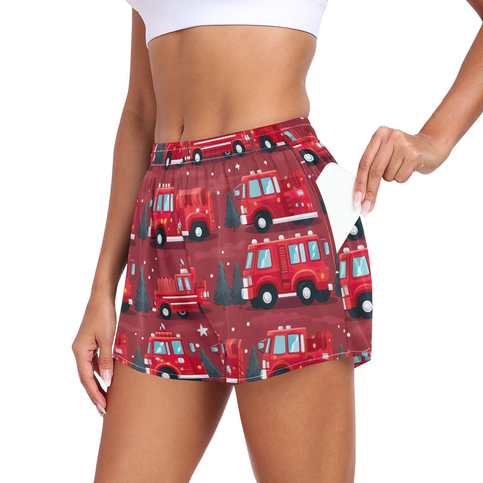 UMIRIKO Women's Athletic Shorts Fire Truck Running Shorts Sporty Short Gym Elastic Workout Shorts 202a8781