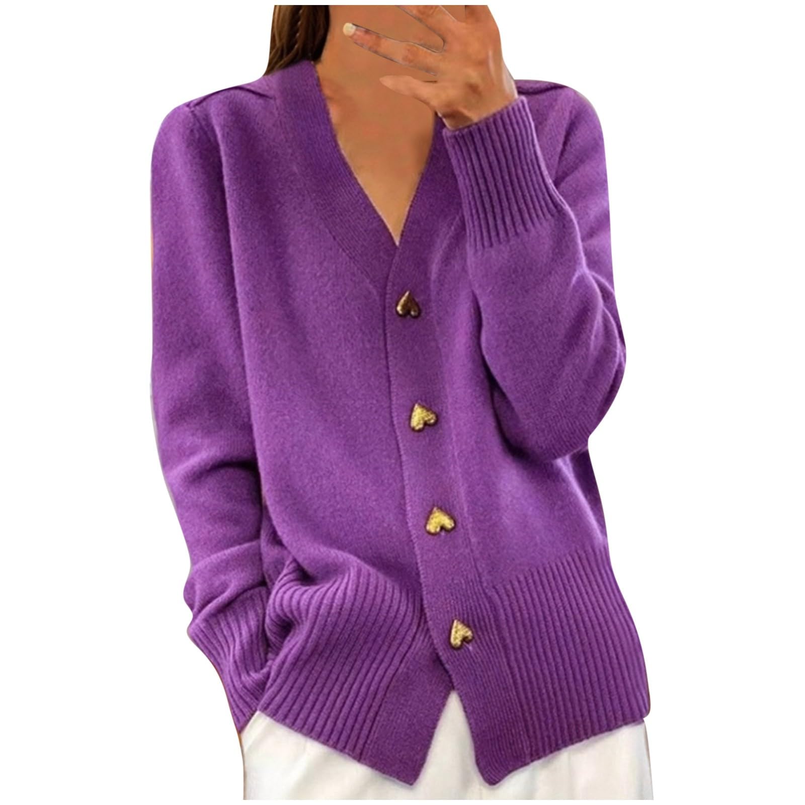 Womens Cardigan Sweater Lightweight Long Sleeve V Neck Button-Down Casual Cardigans Solid Color Loose Fit Clothes