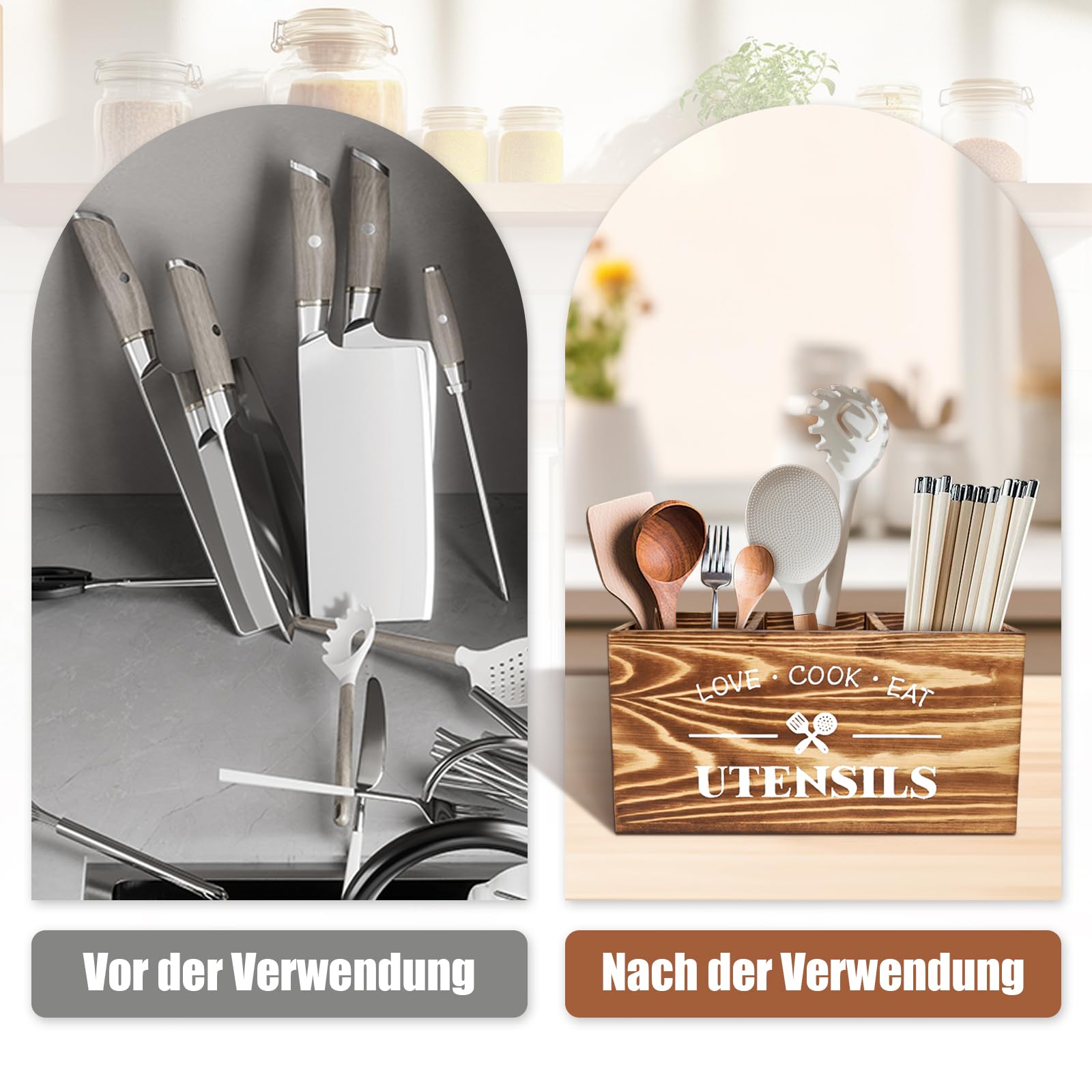 Cable Leader Küchen Utensilien Holder, Küchenutensilien Aufbewahrung Holz, Küchenutensilien Aufbewahrung, Holz Küchenutensilienhalter Naturbraun, Utensilien Halter Mit Luftlöchern(30*12.5*17.5 cm)