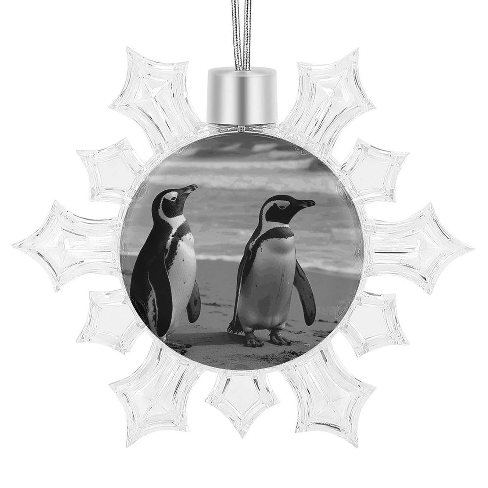 Penguin Standing on The Beach Snowflake Ornaments Cute Snowflake Pendant Exquisite Christmas Tree Ornaments for Christmas Weddings New Year Birthday Holiday Celebration