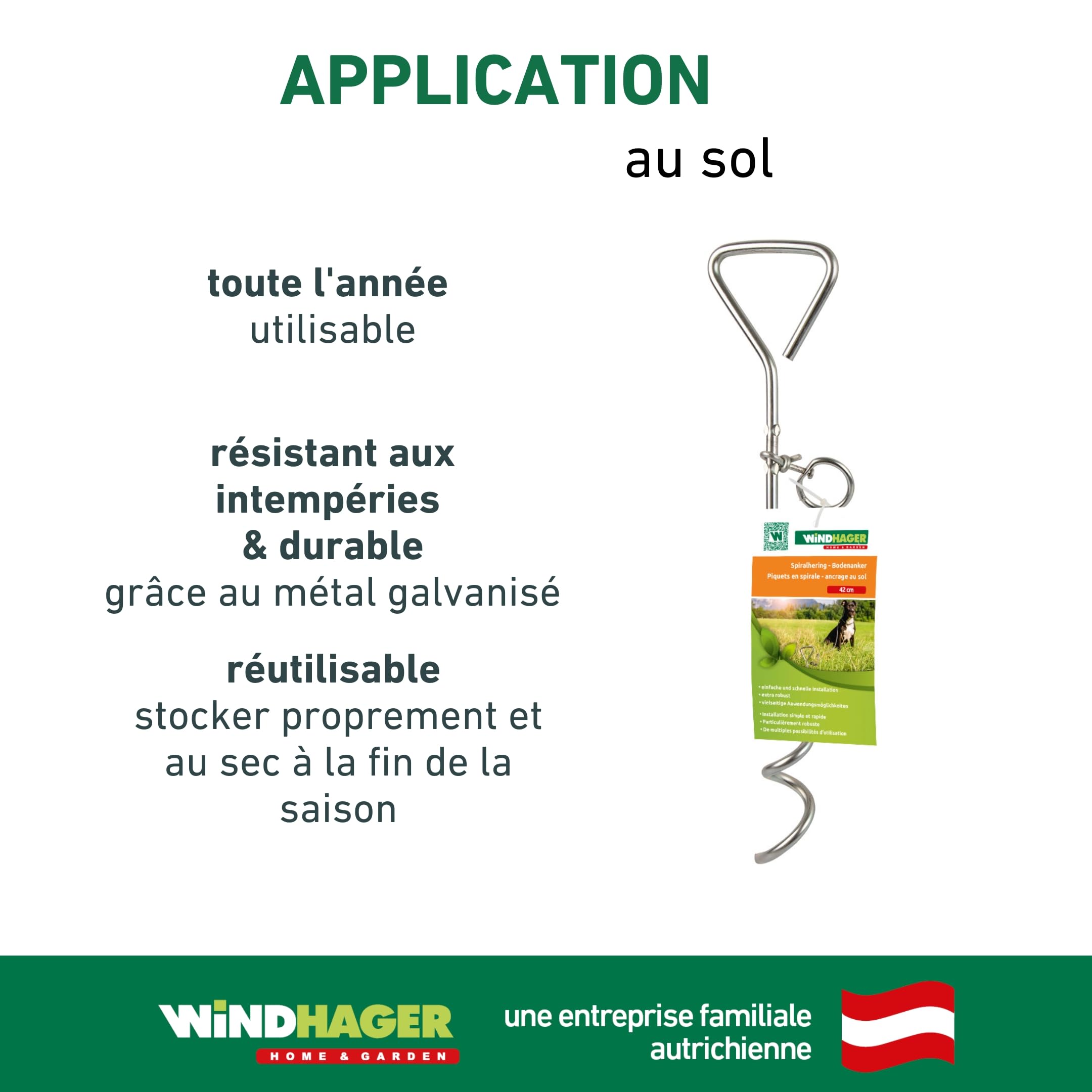 Windhager Piquet d'ancrage au sol en spirale - Piquet pour laisse de chien - Piquet de pose pour chien - Spirale pour le jardin - 41 cm x 8 mm - 07134