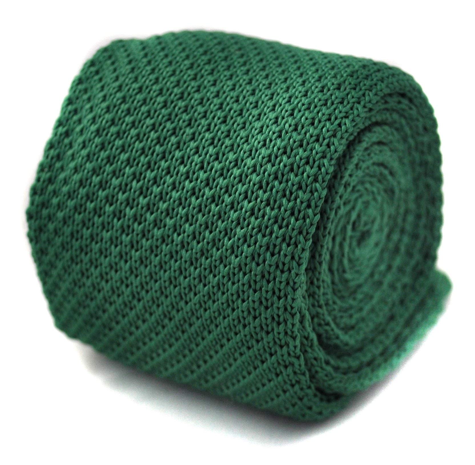 Frederick Thomas Plain Green Knitted Wool Style Tie with Pointed 8cm End, Premium Men’s Necktie for Office, Weddings and Formal Events