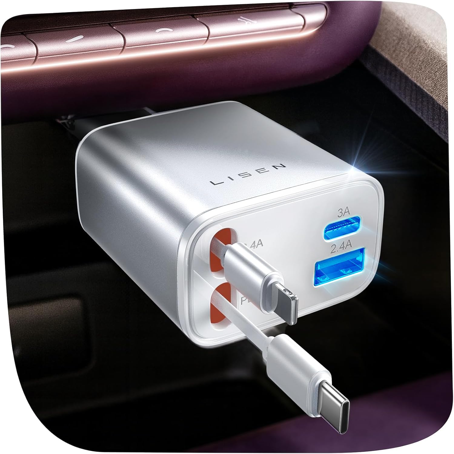 Amazon.co.jp: LISEN 84W 車 充電器 巻き取り シガーソケット白 しが