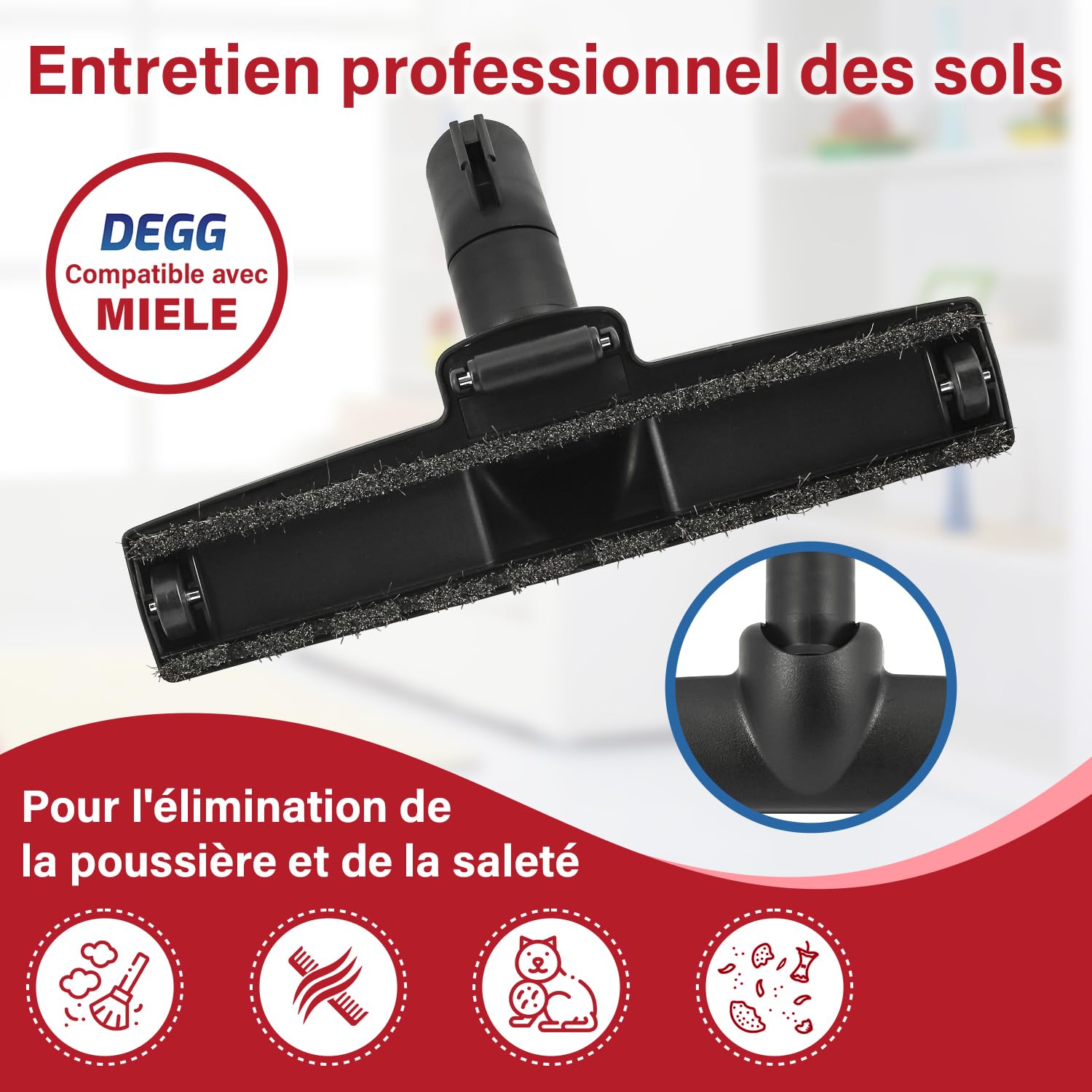 DEGG® Brosse Parquet pour Aspirateur, Compatible avec Miele, 35 mm | Brosse d'aspirateur Miele avec système de clic, Haute Qualité