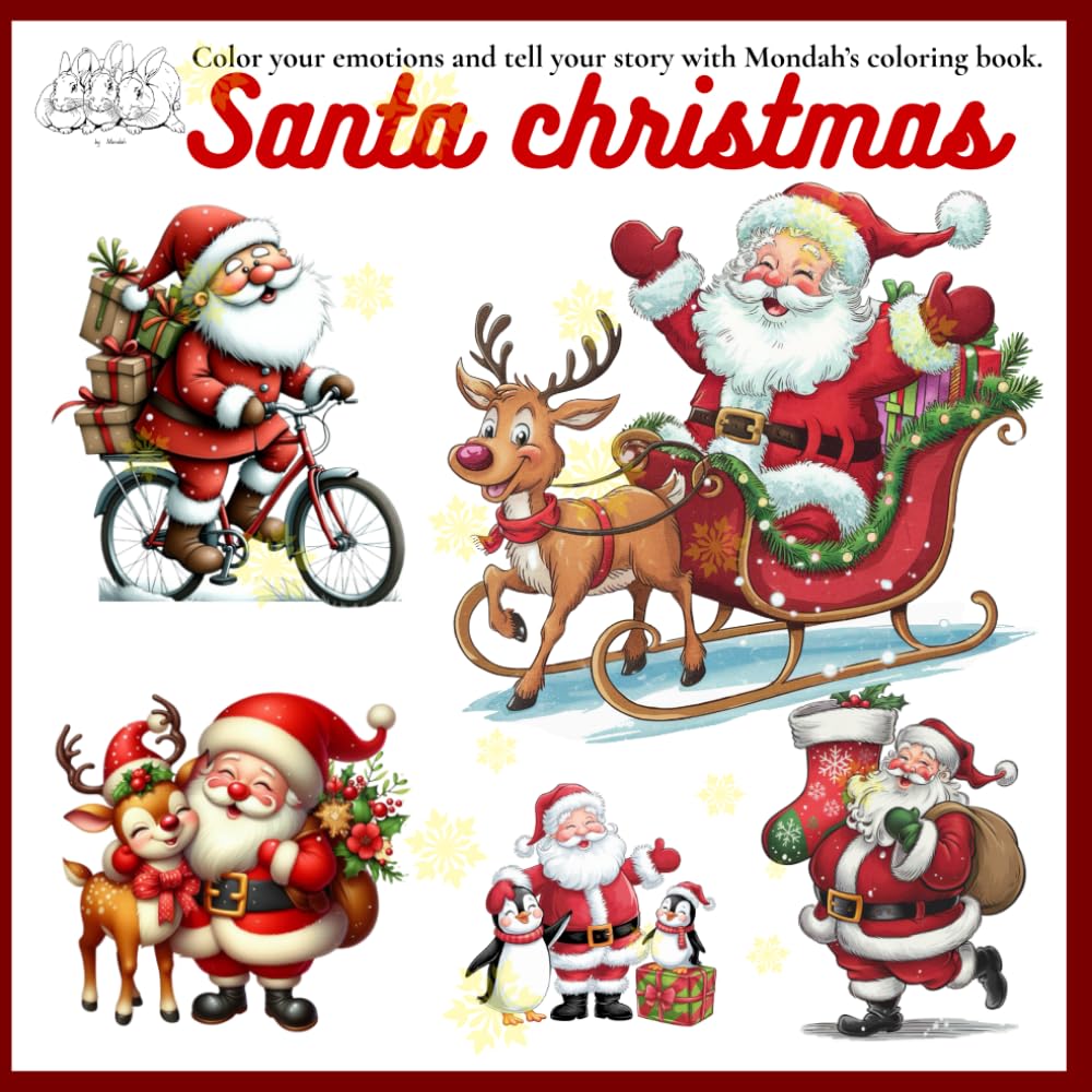 Santa Christmas: Santa Claus with adorable Reindeer Penguin and gifts ready to bring you presents on a fun and joyful Christmas Day.