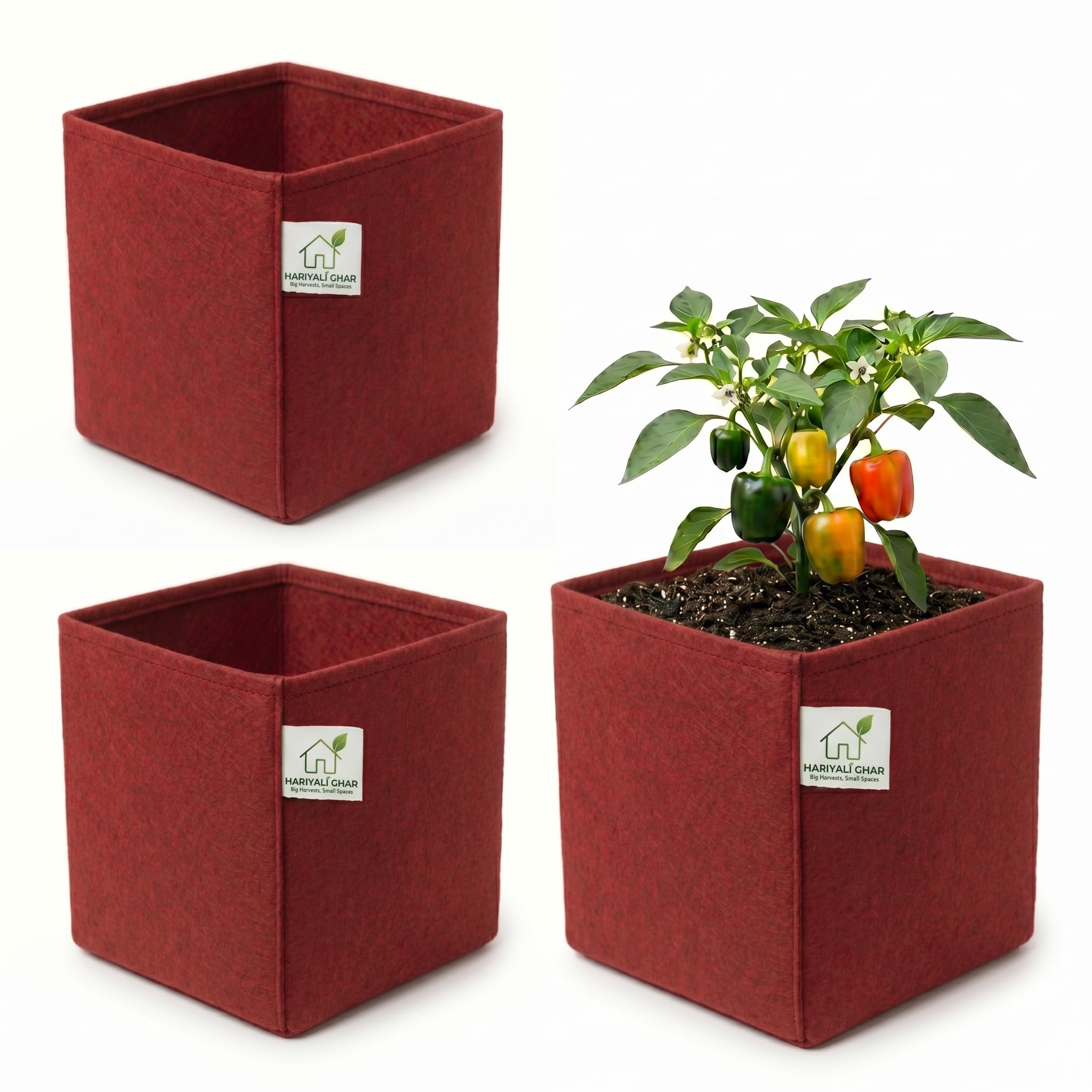 400 GSM Geo Fabric Square Grow Bag 9x9x9 Inch Red Pack of 3 | 400 GSM Durable Geo Fabric Grow Bag-image-39