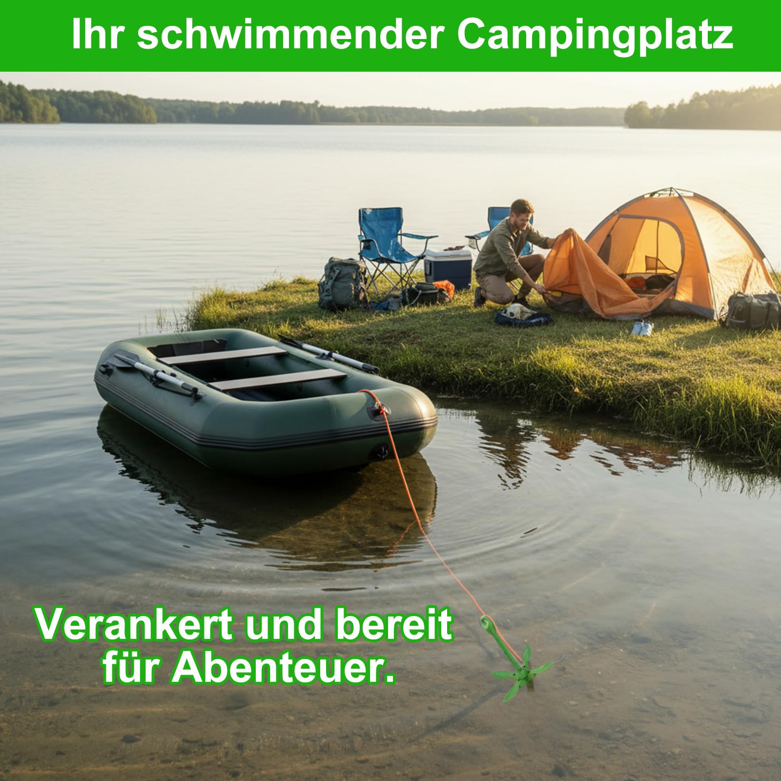 BeGrit Verzinkt Anker Gusseisen Faltanker 1,5KG Ankerset Blau mit Ø 6mm 10 Meter Ankerleine Für Boot SUP Paddle
