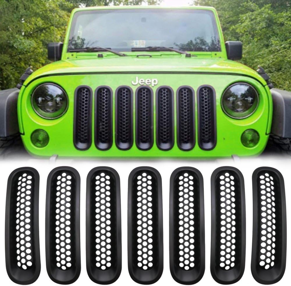 Danti Black Front Grill Mesh Grille Insert Kit fit for Jeep Wrangler Rubicon Sahara Jk 2007-2017 (7Pcs/Set)