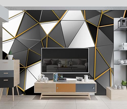 Miniatura 3 de BZHXBZ - Papel tapiz geométrico negro y dorado para dormitorio, murales grises, oficina moderna, decoración de habitación de hombre, sala de estar,