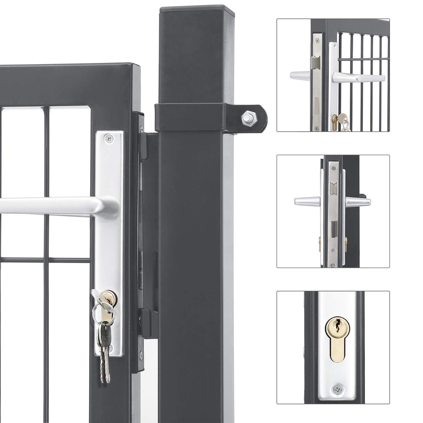 SONGMICS Portillon de Jardin Grillagé, en Acier Galvanisé, Clôture avec Serrure, Porte 106 x 150 cm (L x H), Tube Rond, Gris GGD200GY