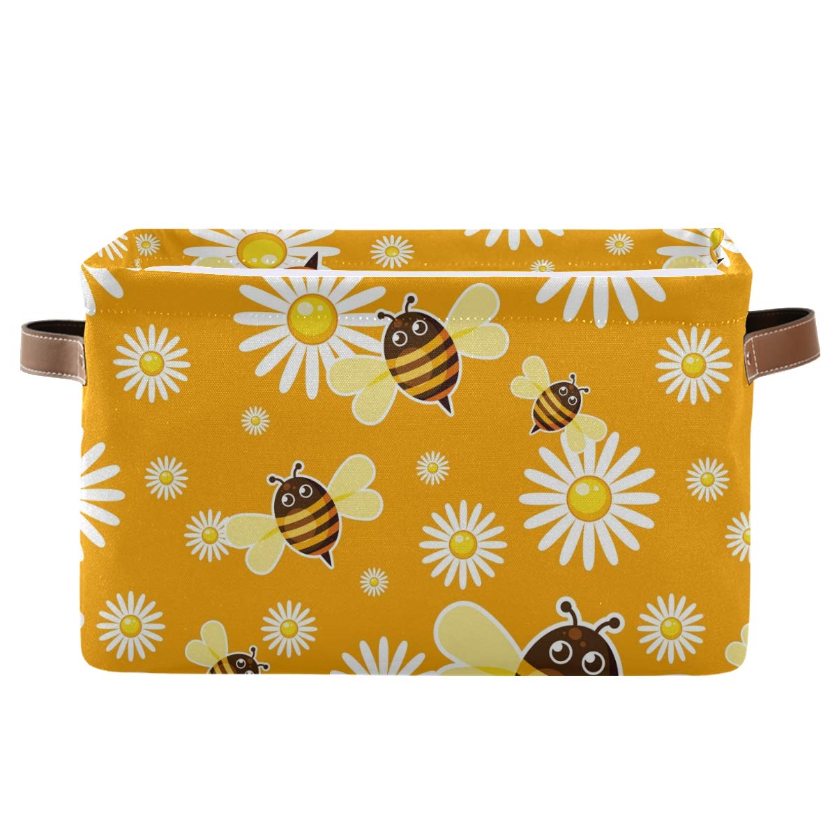 Storage Basket Bee Animal Daisy Flower Storage Cube Box with Handle 1 Pack, Collapsible Canvas Fabric Storage Bins for Decorative Closet Nursery Home Office Laundry Table