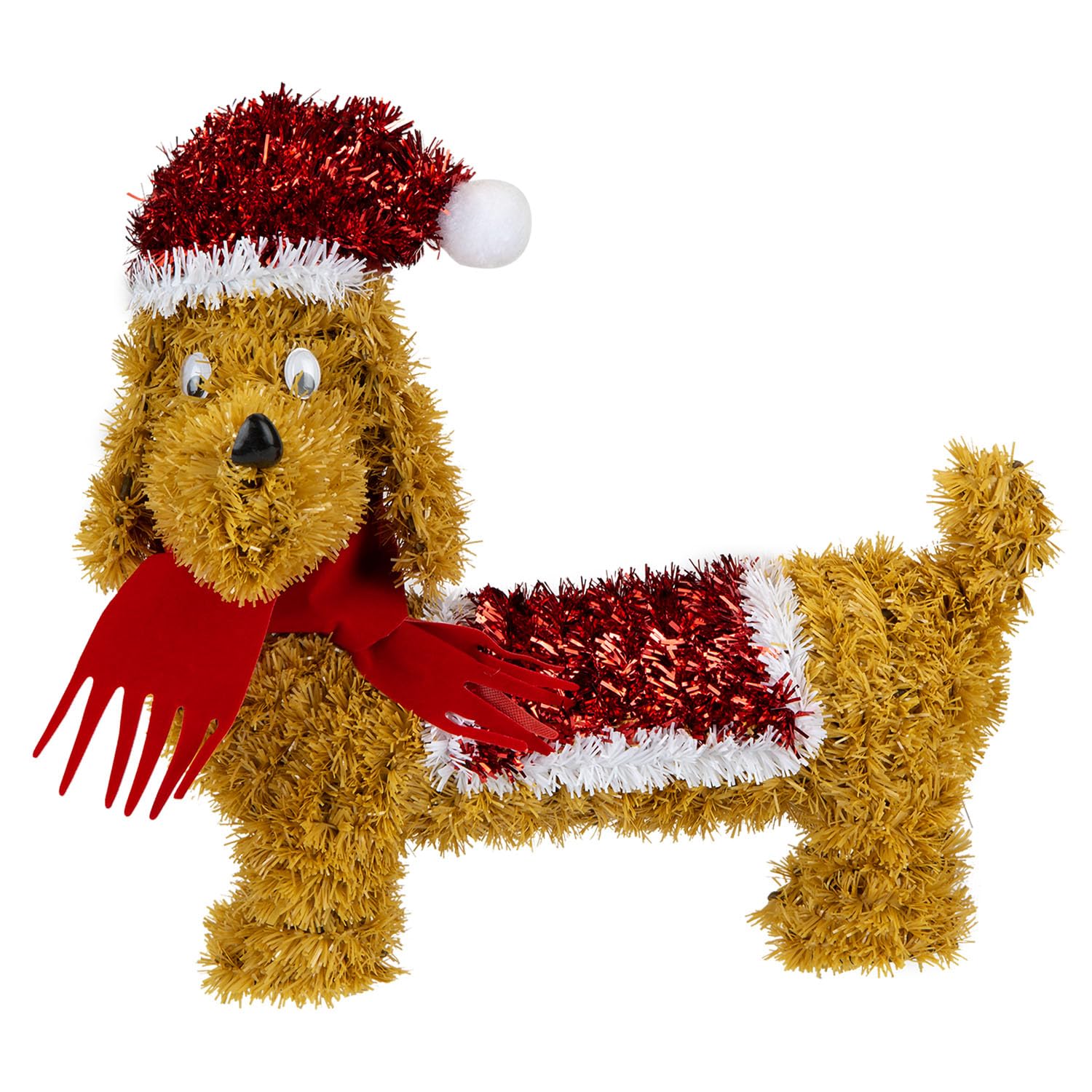 Vfm E-Store Dog 25Cm - Christmas Decoration Tinsel Sausage Dog X 1 Stocking Filler Xmas Present Celebration Festive Winter Ornaments - 25Cm X 11Cm