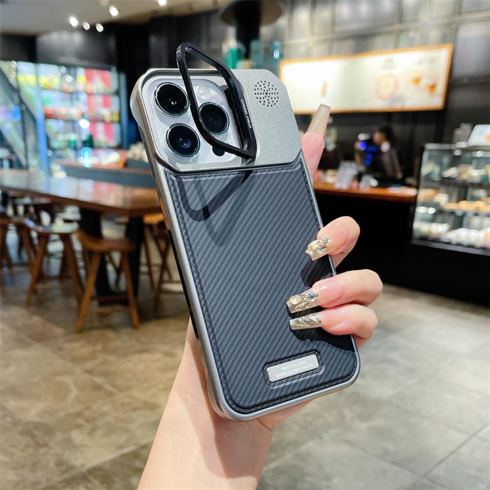Coque sans cadre iPhone 16 look carbone noir avec support bague - 7