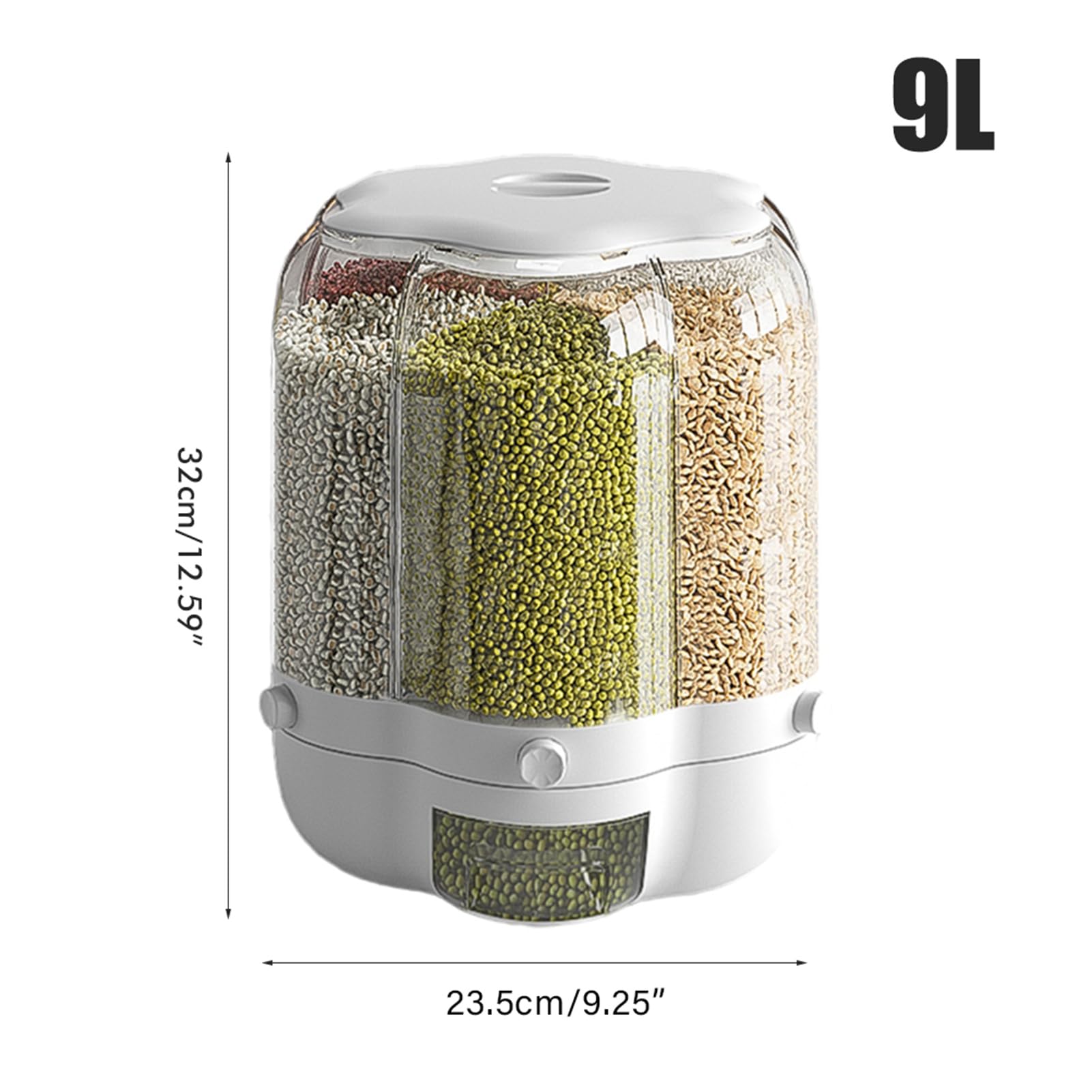 Récipient de stockage de céréales rotatif de 19,84 lb, grand distributeur de céréales à 6 grilles, distributeur de nourriture sèche rotatif à 360 °, stockage hermétique po (Blanc 18 livres