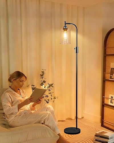 Lightdot Lámpara de pie de cristal de 63 pulgadas para sala de estar, lámparas de pie modernas regulables con pantalla de vidrio transparente,
