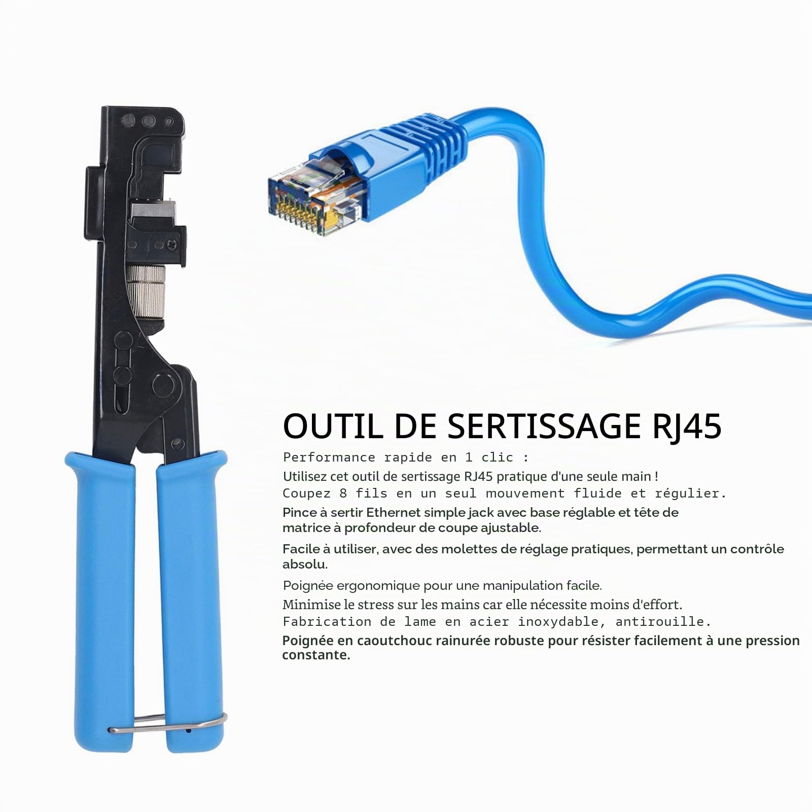 Outil de Terminaison de Vitesse coudé à 90 °, Outil de Sertissage Rapide de Prise Keystone RJ45, Pince à Sertir de Terminaison de Câble Ethernet Cat5e Cat6 Cat6A