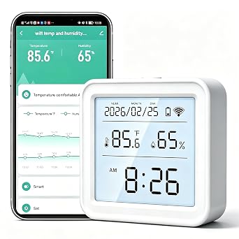 WiFi Temperature and Humidity Sensor Wireless Digital Hygrometer Indoor Thermometer with App Alerts & Backlight Display, Smart Temperature Humidity Monitor Compatible with Alexa