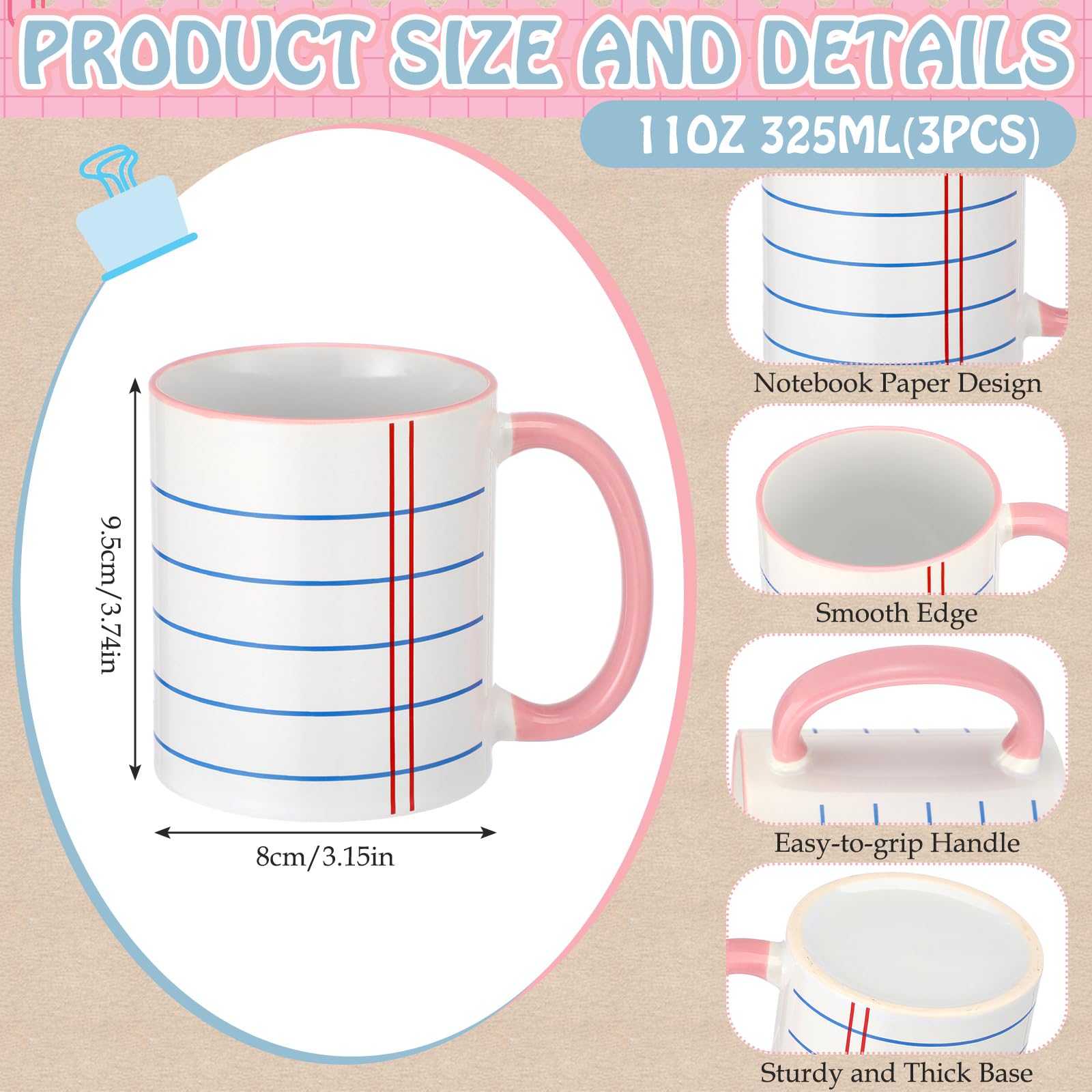 Juego de 18 tazas de agradecimiento para profesores, juego de regalo con forro para cuaderno, tazas de café, bloc de notas, portapapeles, bandera para mujeres, regalo de agradecimiento para