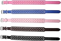 Vista 5 de Hoot - Collar ajustable de piel sintética con tachuelas y clavos para perros, de 5 cm de ancho, 43 tachuelas (L(Cuello 53 cm-61 cm), Marrón Oscuro)
