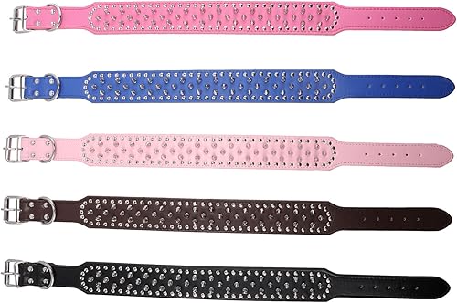 Miniatura 5 de PU - Collar para perro de piel sintética ajustable de 2.0 in, tachonado con clavos, Negro