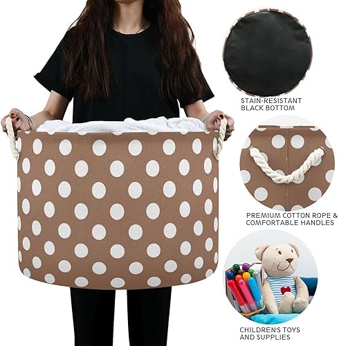 Miniatura 6 de Cesta de almacenamiento de lunares retro, redonda, plegable, impermeable, con asa resistente, decoración para colcha, dormitorio, dormitorio